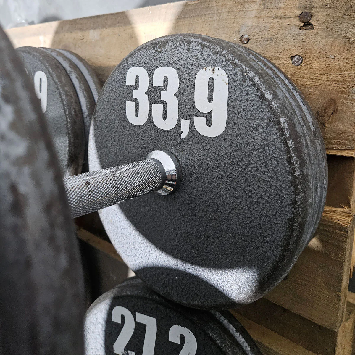 6 Kurzhanteln Paare aus Guss, 340kg gesamt, verschiedene Größen, Casall Sweden, Hammerschlag, gebraucht mit Gebrauchsspuren - Image 12