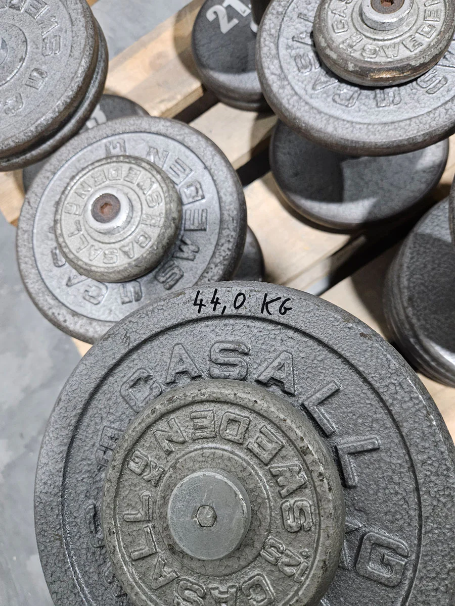 6 Kurzhanteln Paare aus Guss, 340kg gesamt, verschiedene Größen, Casall Sweden, Hammerschlag, gebraucht mit Gebrauchsspuren - Image 5