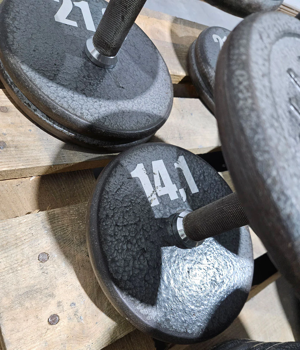 6 Kurzhanteln Paare aus Guss, 340kg gesamt, verschiedene Größen, Casall Sweden, Hammerschlag, gebraucht mit Gebrauchsspuren - Image 8