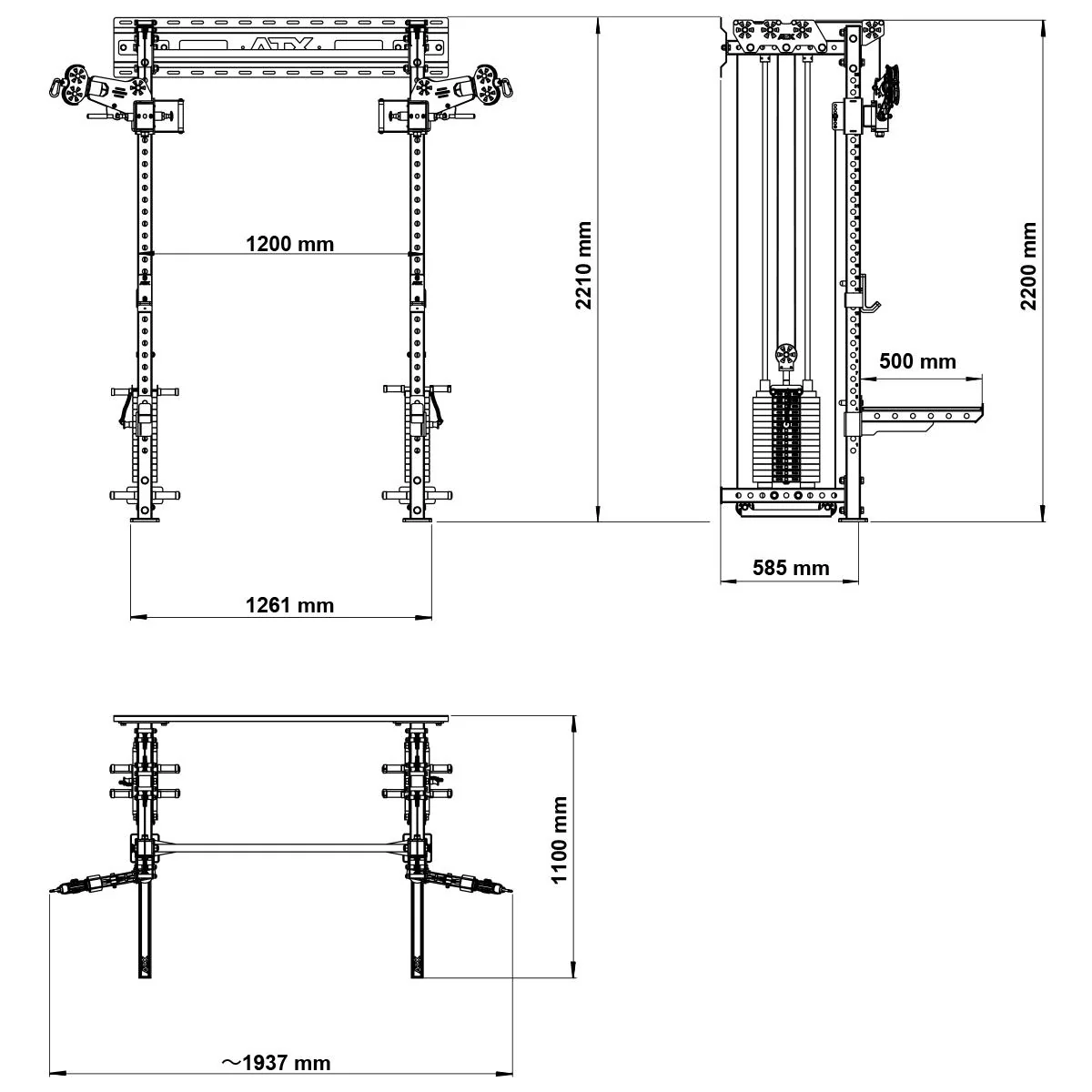 ATX Half Rack - Zugstation mit 2 x 90kg Steckgewichten - Wandbefestigung - Wall Cable Half Rack - Image 8