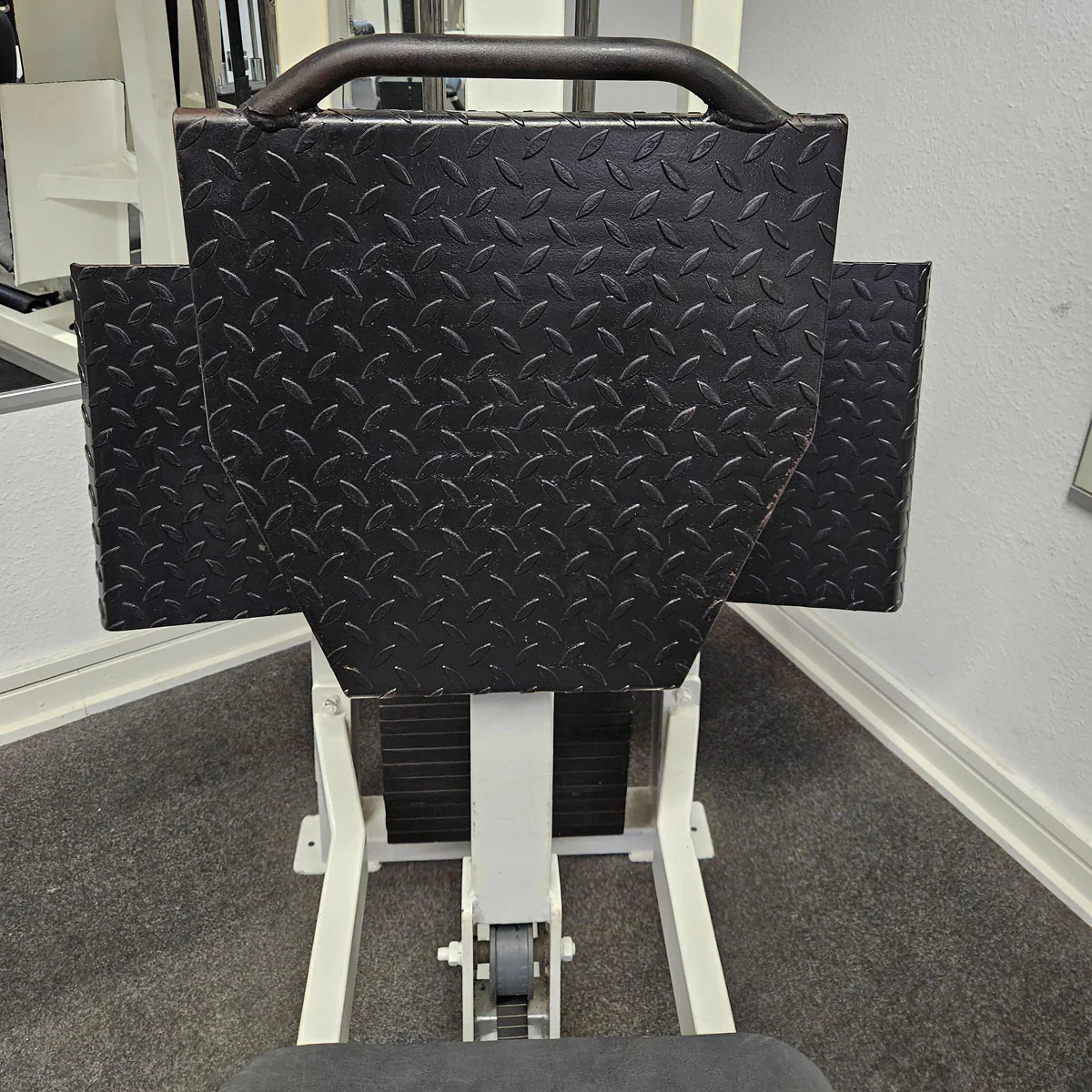 Beinpresse Oldschool, Leg Press, 225kg Gewichtsblock, Hersteller wahrscheinlich Gym80 oder L+K oder Galaxy, Bodybuilding Kraftgerät - Rahmenfarbe Weiß, gebraucht mit Gebrauchsspuren - Image 5