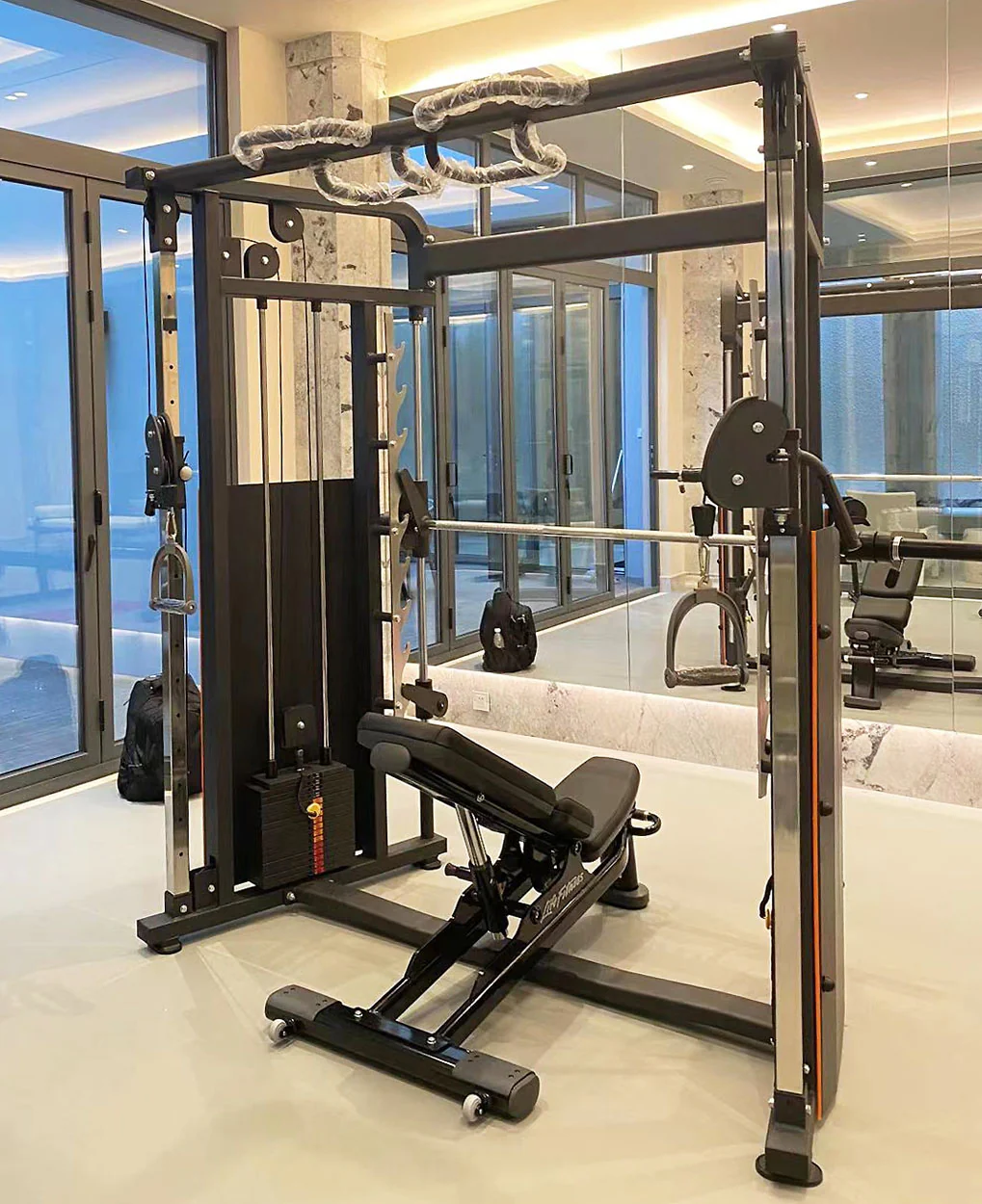 DankSport Enger Doppel Kabelzug höhenverstellbar und Multipresse geführt - 2 in 1 Kombigerät - Dual adjustable Cable Pulley and Smith Machine - 2x 100kg Gewichtsblöcke - Silber - NEU - Image 2