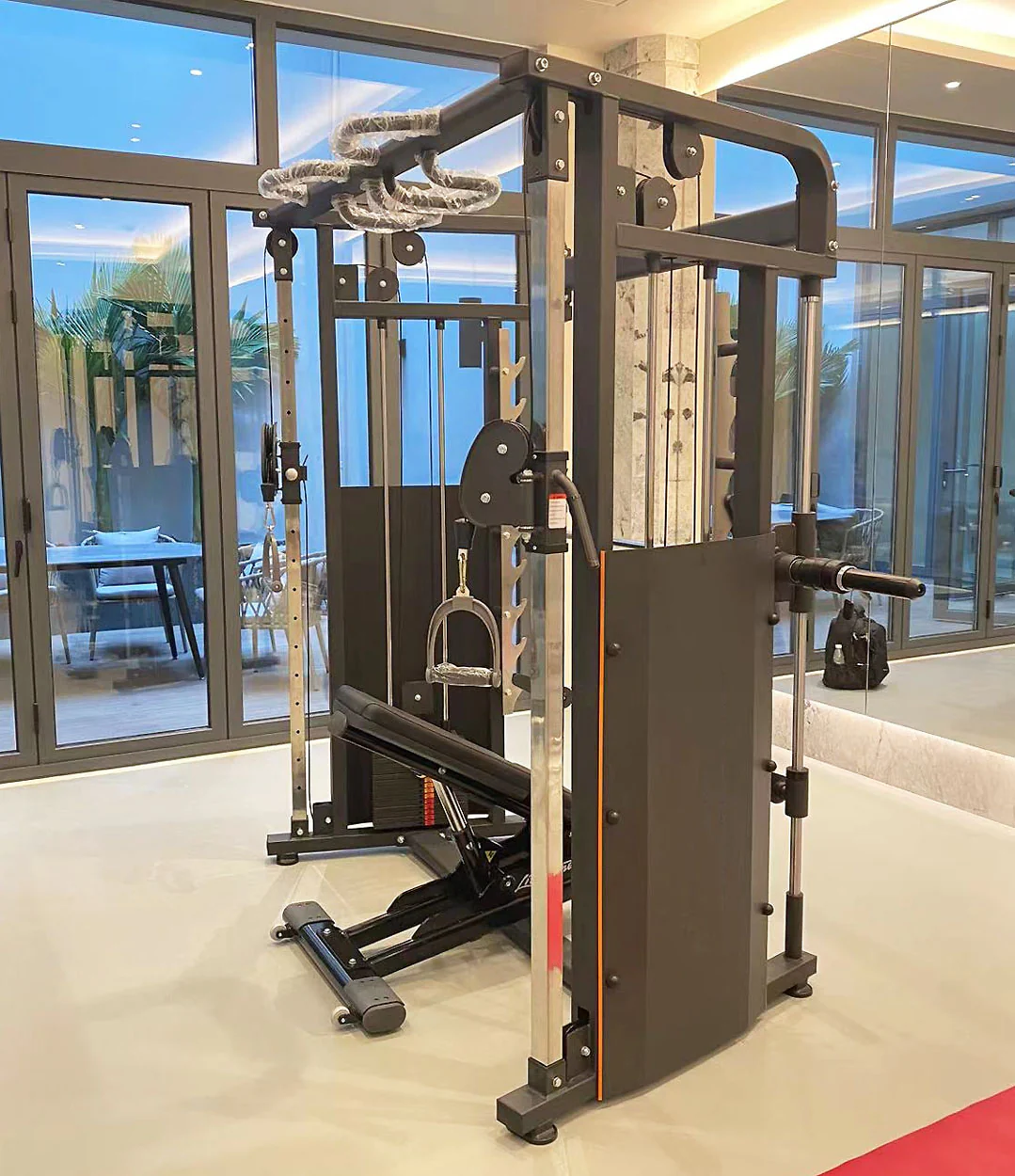DankSport Enger Doppel Kabelzug höhenverstellbar und Multipresse geführt - 2 in 1 Kombigerät - Dual adjustable Cable Pulley and Smith Machine - 2x 100kg Gewichtsblöcke - Silber - NEU - Image 3