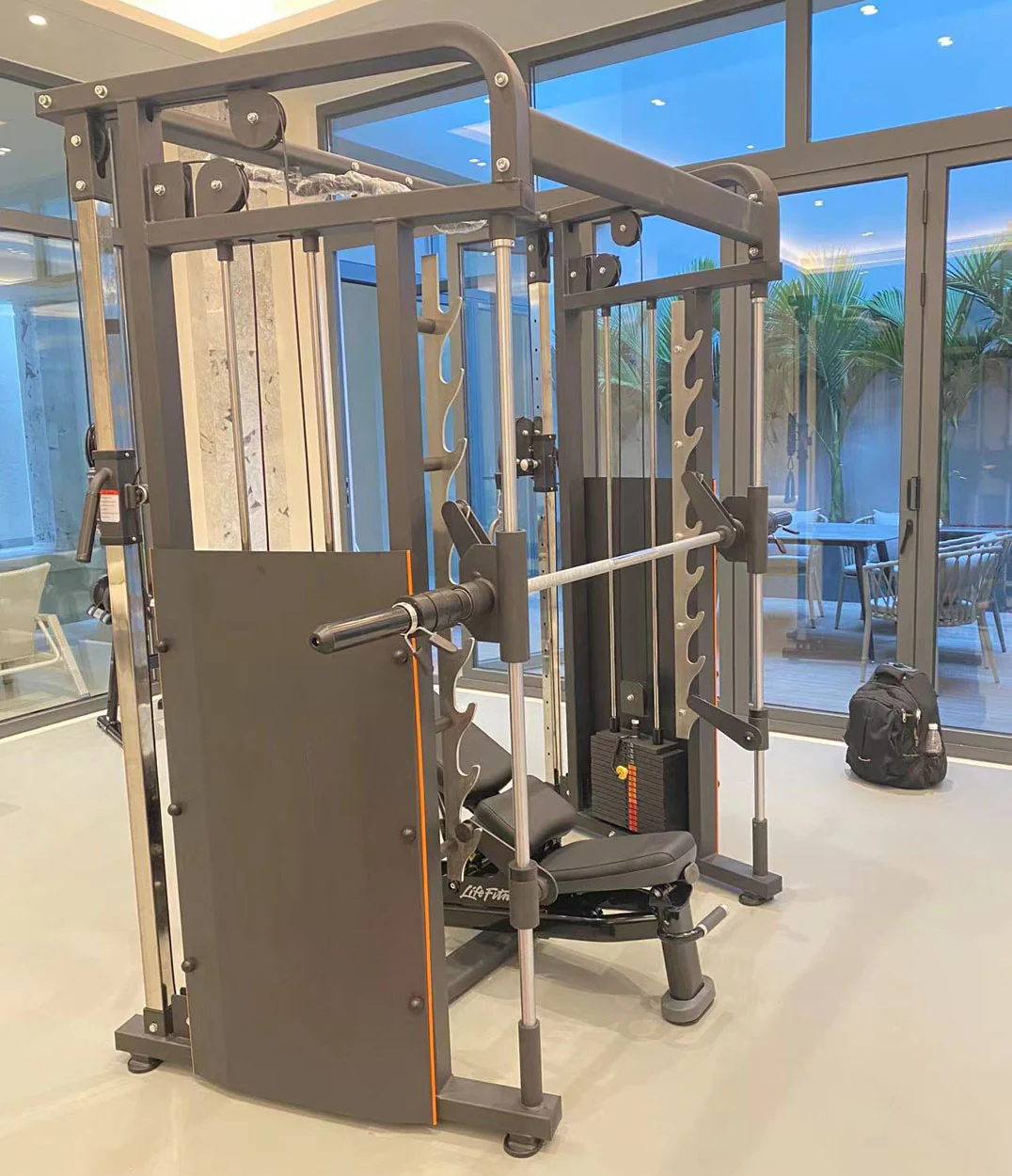 DankSport Enger Doppel Kabelzug höhenverstellbar und Multipresse geführt - 2 in 1 Kombigerät - Dual adjustable Cable Pulley and Smith Machine - 2x 100kg Gewichtsblöcke - Silber - NEU - Image 4