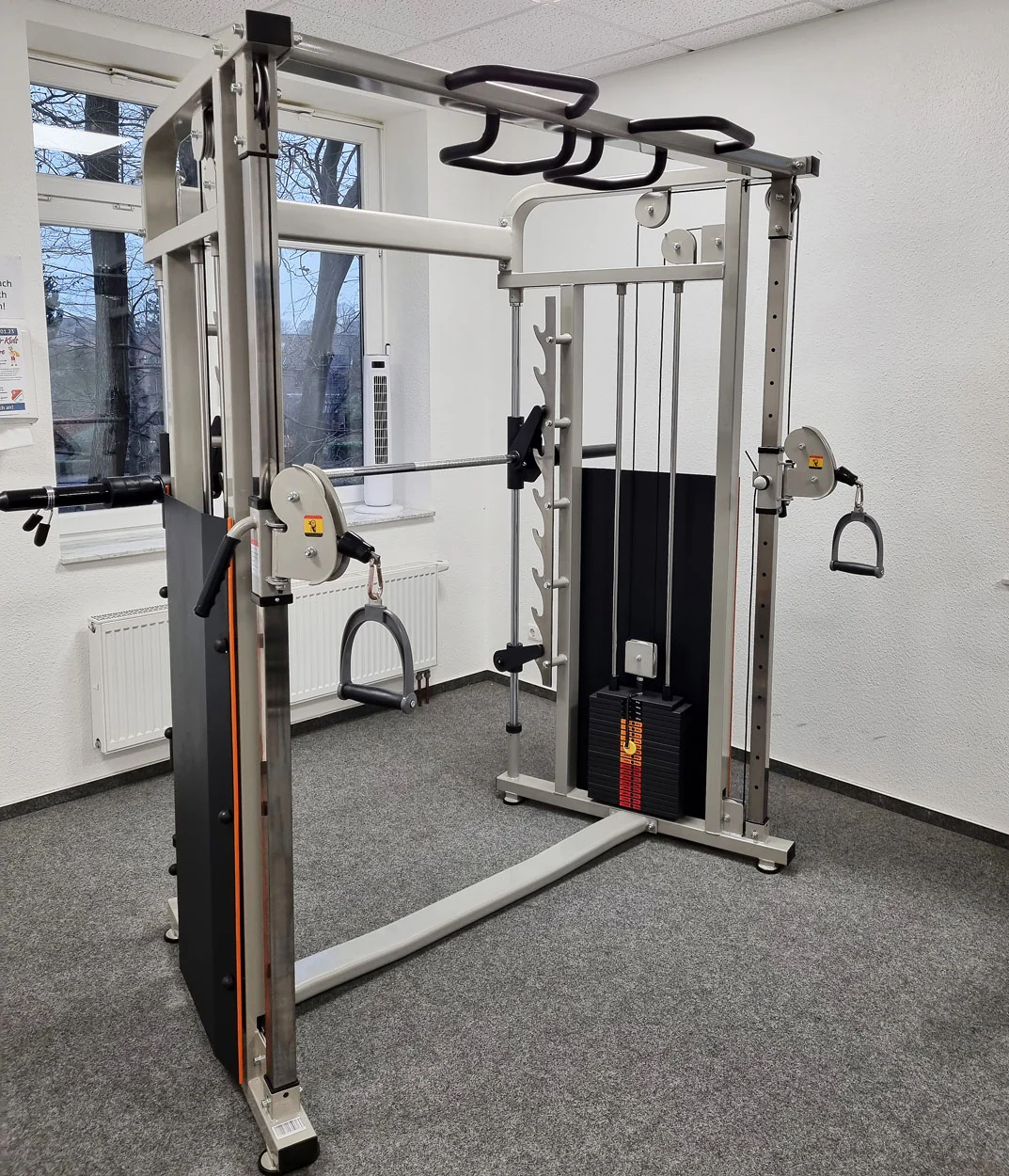 DankSport Enger Doppel Kabelzug höhenverstellbar und Multipresse geführt - 2 in 1 Kombigerät - Dual adjustable Cable Pulley and Smith Machine - 2x 100kg Gewichtsblöcke - Silber - NEU - Image 5