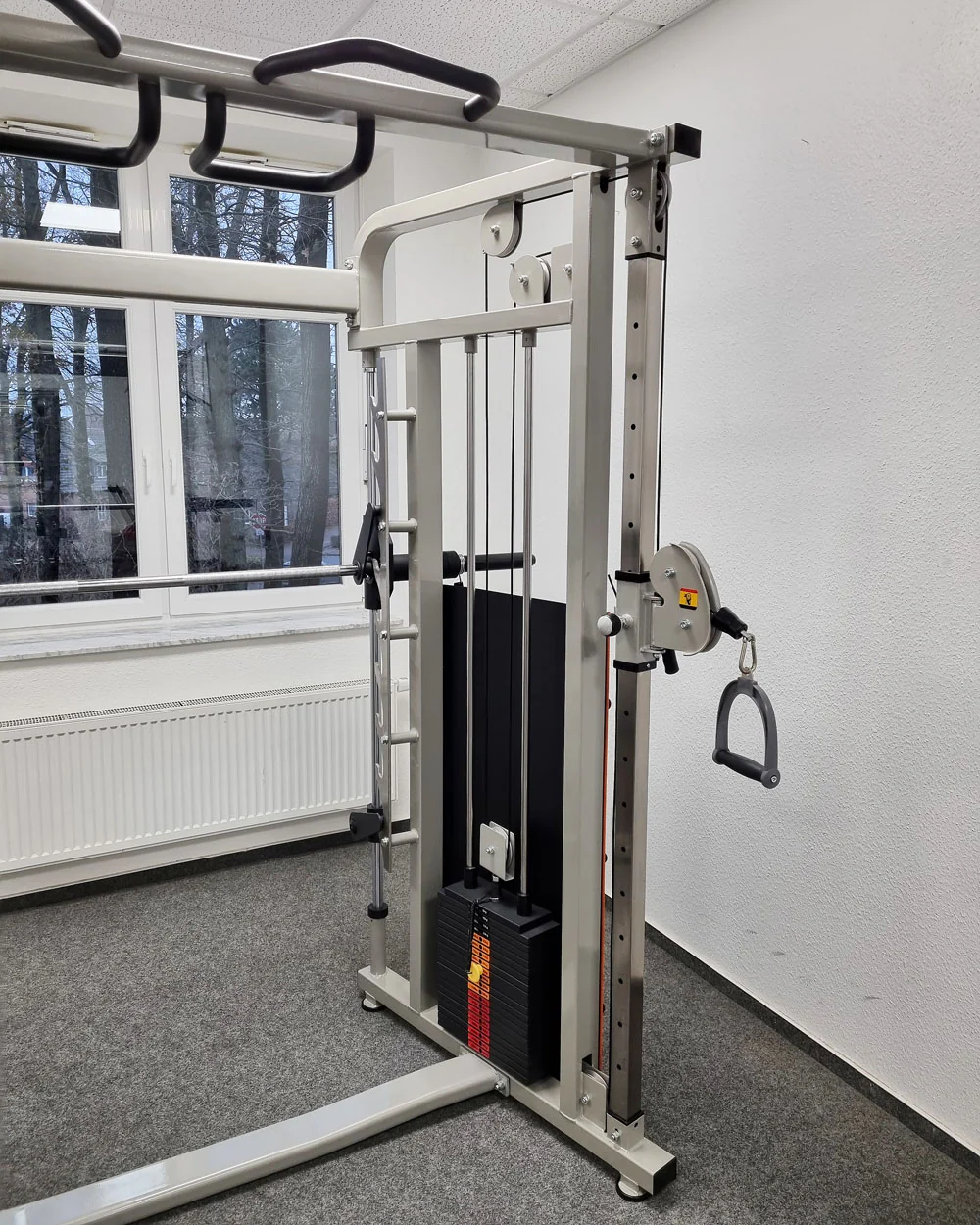 DankSport Enger Doppel Kabelzug höhenverstellbar und Multipresse geführt - 2 in 1 Kombigerät - Dual adjustable Cable Pulley and Smith Machine - 2x 100kg Gewichtsblöcke - Silber - NEU - Image 7