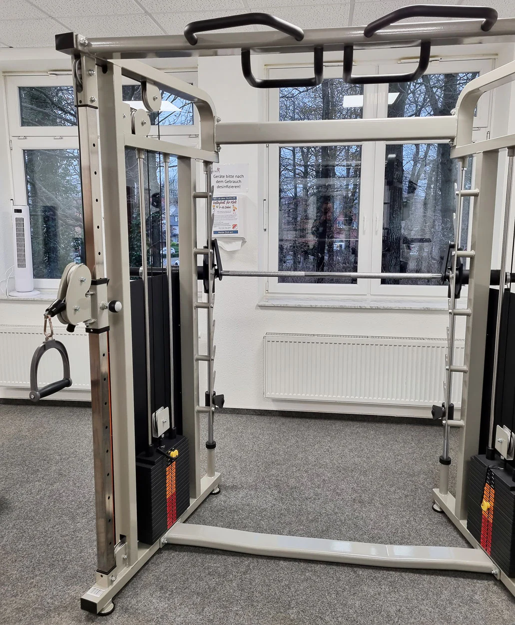 DankSport Enger Doppel Kabelzug höhenverstellbar und Multipresse geführt - 2 in 1 Kombigerät - Dual adjustable Cable Pulley and Smith Machine - 2x 100kg Gewichtsblöcke - Silber - NEU - Image 8