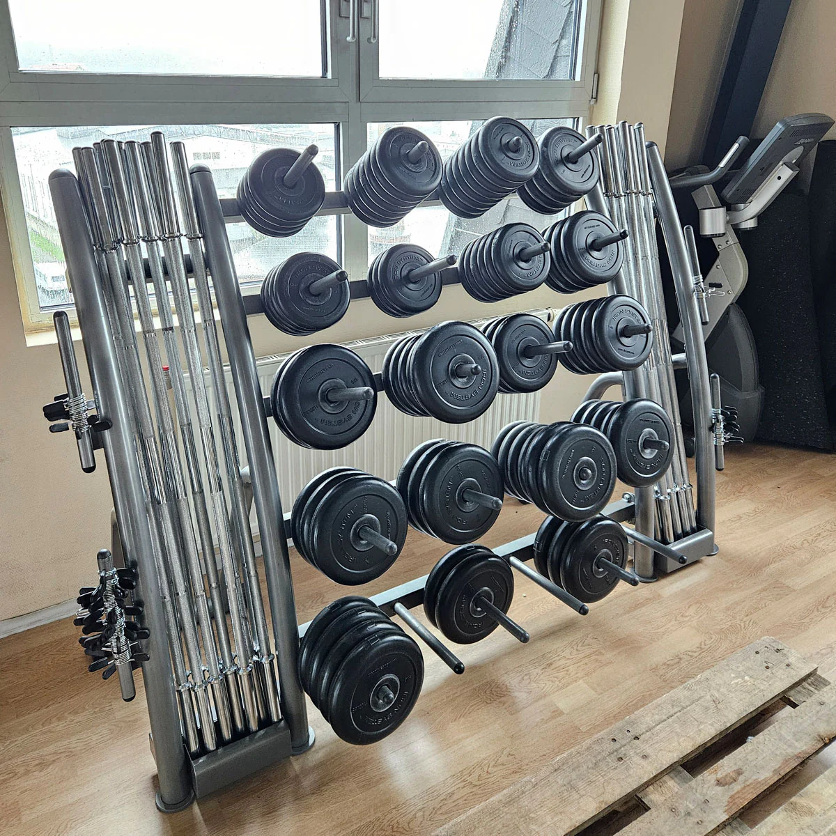 Elbesport Iron System Langhantelsets für Groupfitness, Gruppentraining, Kurse etc, Ähnlich Hot Iron Sets, inkl. Ständer-Ablage in Silber, gebraucht - mit Gebrauchsspuren - Image 3