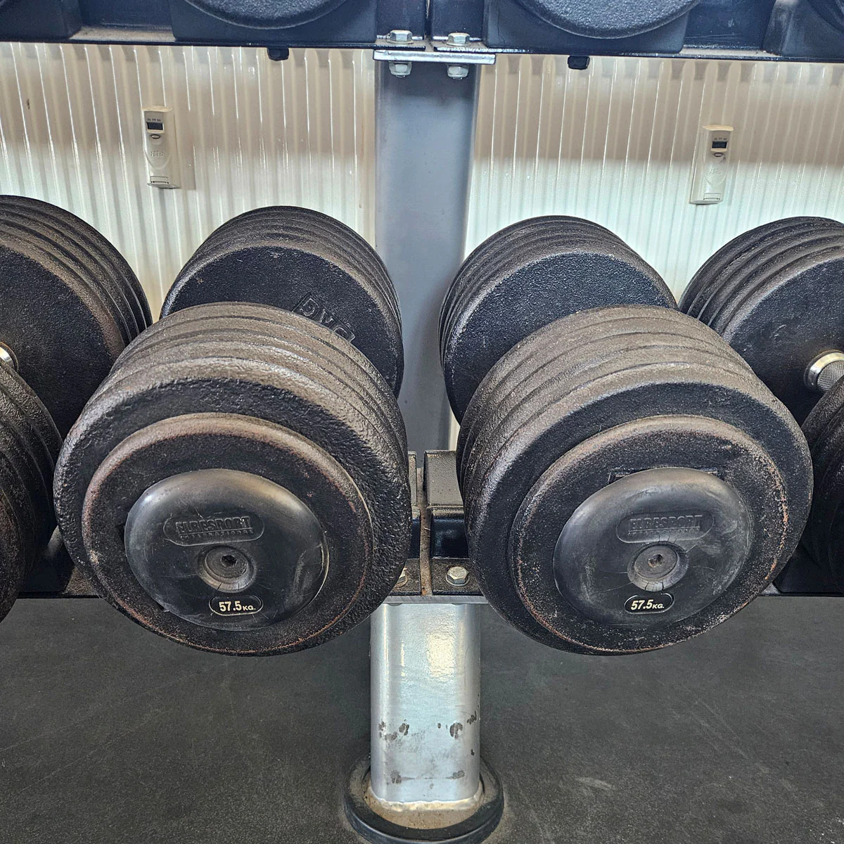 ElbeSport Kurzhantelsatz aus Guss von 2,5 bis 60kg in 2,5kg Stufen ( 24 Paare ) Oldschool, INKLUSIVE Kurzhantelablagen, gebraucht - mit Gebrauchsspuren - Image 32