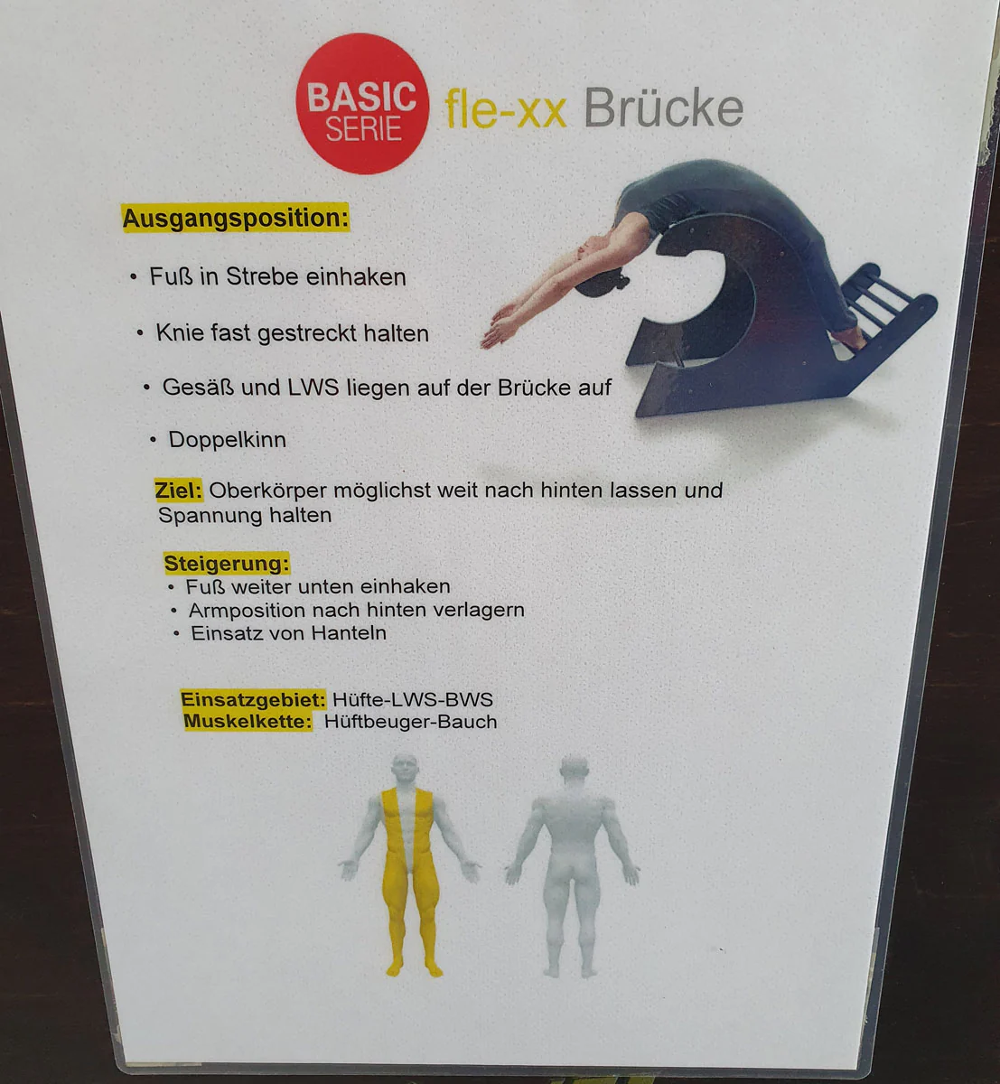 Fle-xx Brücke. Dehngerät, Hüftbeuger und Bauch, Basic Serie aus dunklem Holz, gebraucht - Image 6