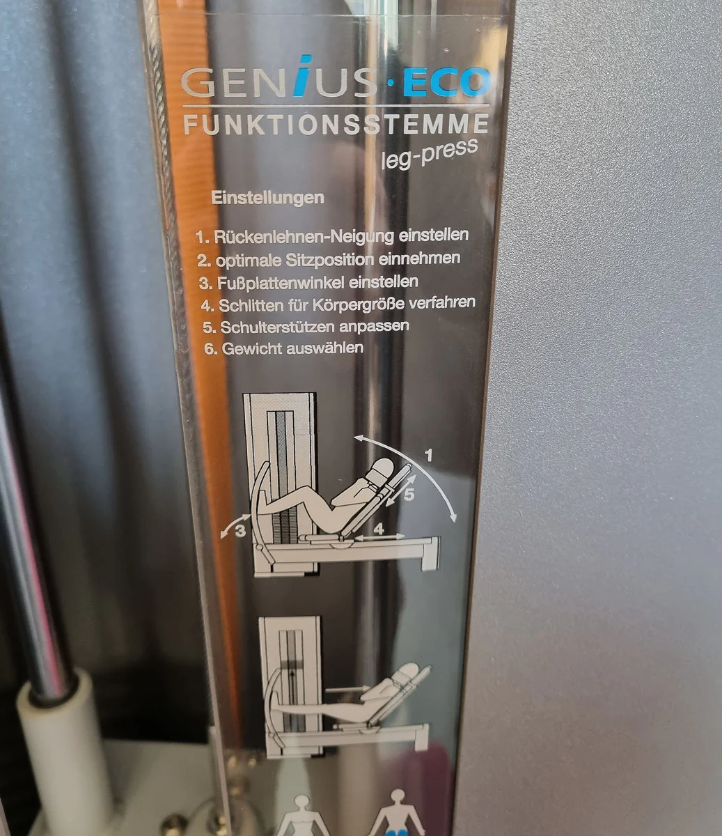 Frei Genius Eco Funktionsstemme - verstellbare Beinpresse, Rahmenfarbe Silber, Polsterfarbe Rot, gebraucht - überholter Zustand - Image 15