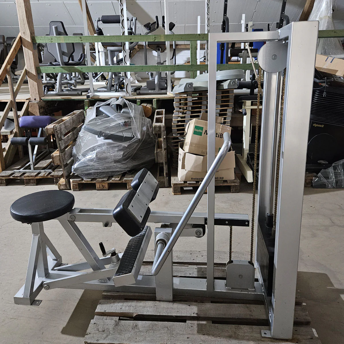 Galaxy Wadenmaschine, sitzend, Seated Calf, Oldschool Bodybuilding Kraftgerät, Rahmen Silber, gebraucht mit Gebrauchsspuren - Image 3