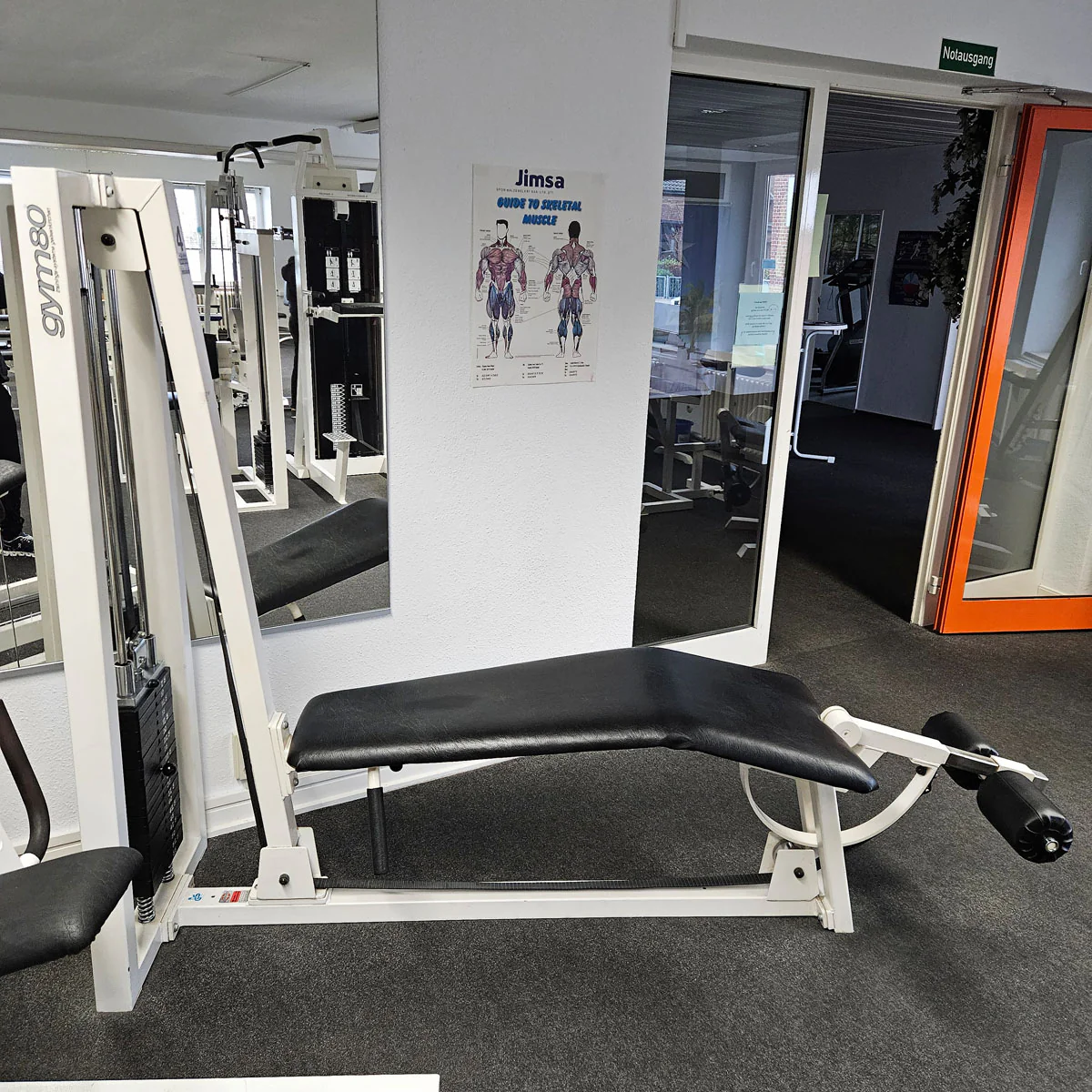 Gym80 Beinbeuger liegend, Leg Curl lying, Oldschool Bodybuilding Kraftgerät - Edition oder Classic Line, Rahmenfarbe Weiß, gebraucht und geprüft mit Gebrauchsspuren - Image 5
