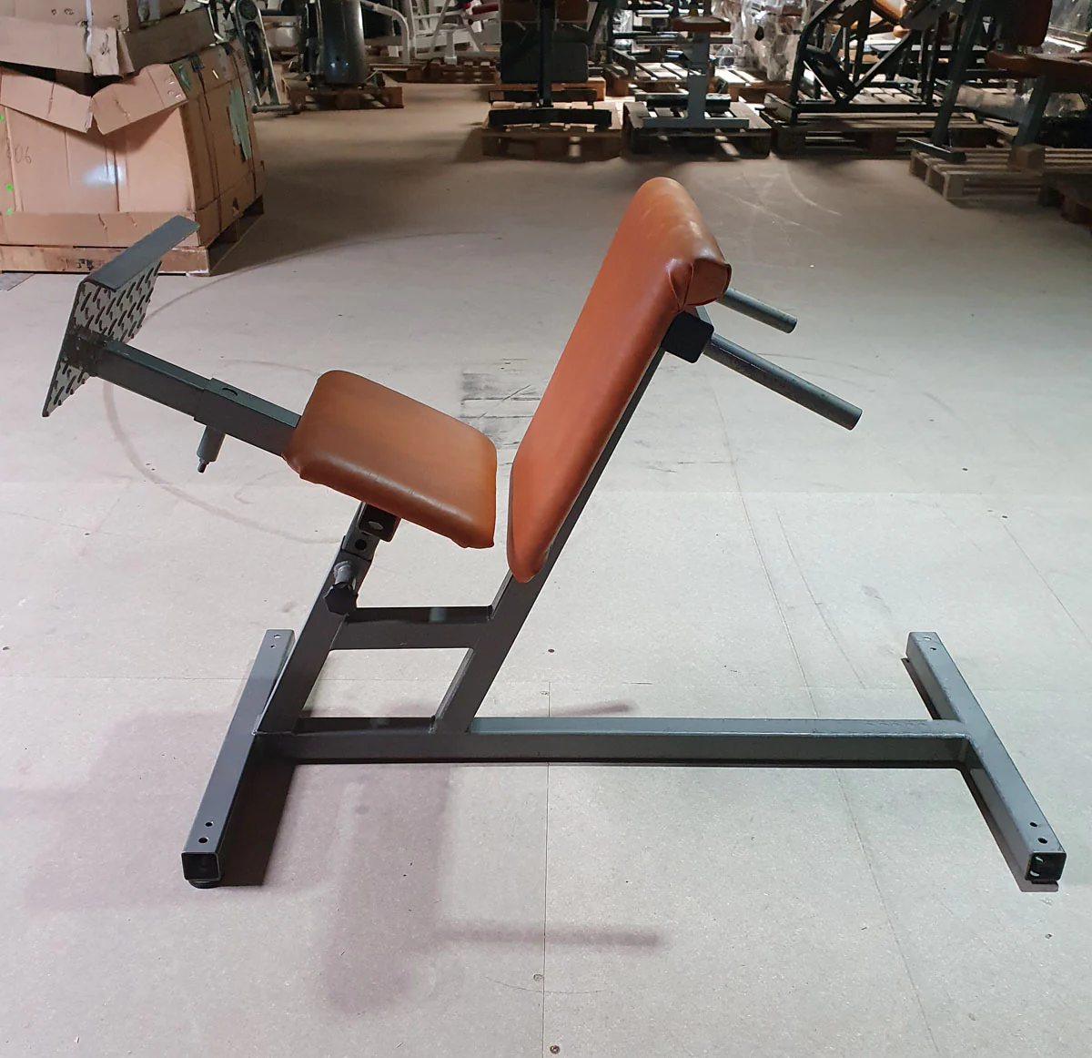 Gym80 Rückenstreckerbank in Knielage, Ähnlich Dr. Wolff Lumbal Trainer, Hyperextension, Rahmen Silber, Polster Braun, gebraucht - Image 2