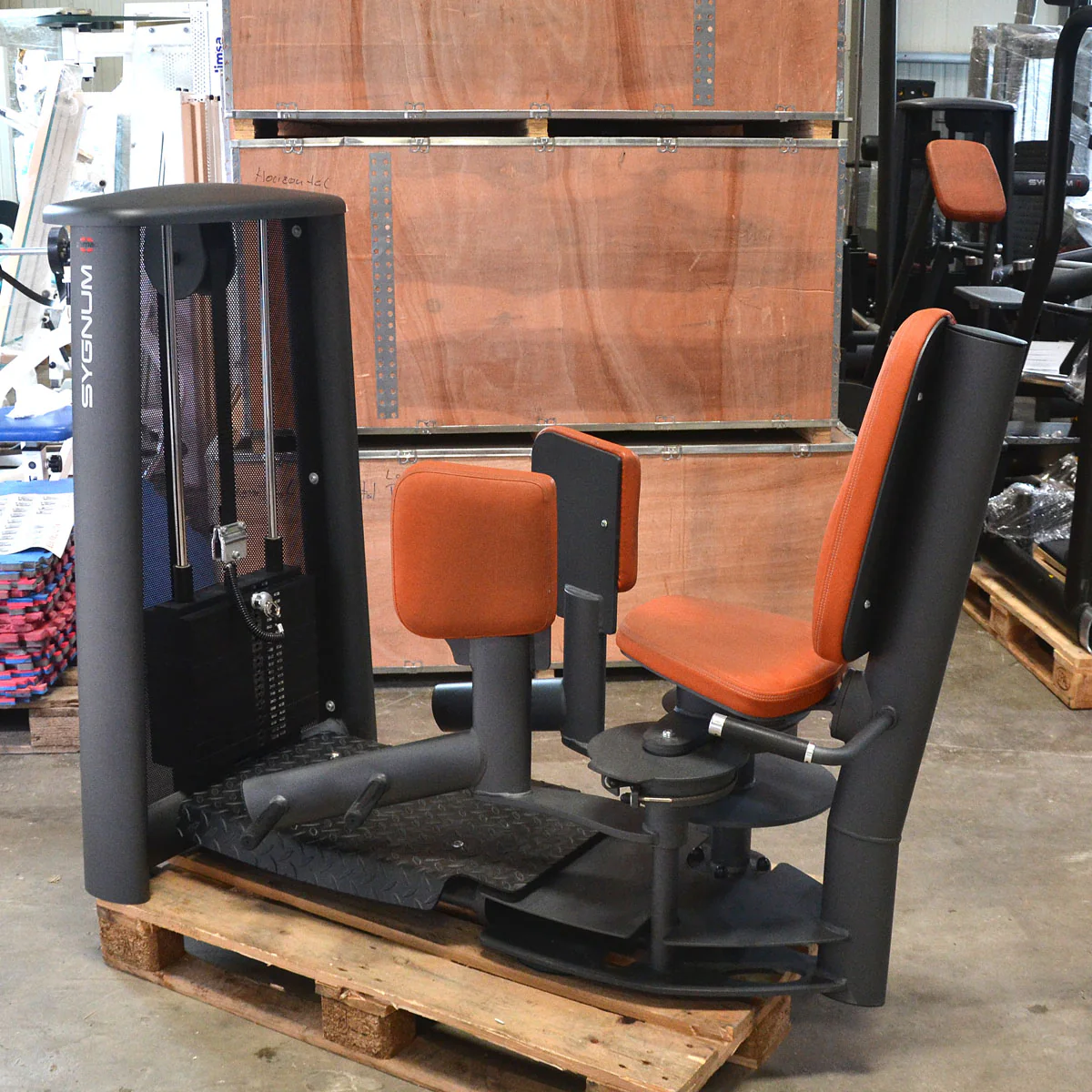 Gym80 Sygnum, Abduktoren und Adduktoren Kraftgeräte als Set Pärchen, große 105kg Gewichtsblöcke, Schwarz-Anthrazit, gebraucht - überholter Zustand - Image 2