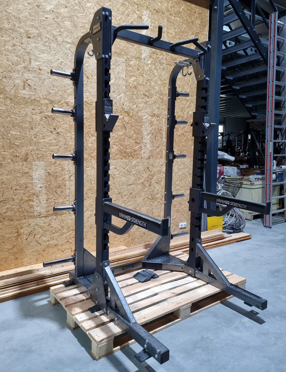 Hammer Strength HD Elite Half Rack mit Holzboden und Pull Up Bar, Rahmenfarbe Schwarz, gebraucht - überholter Zustand - Image 3