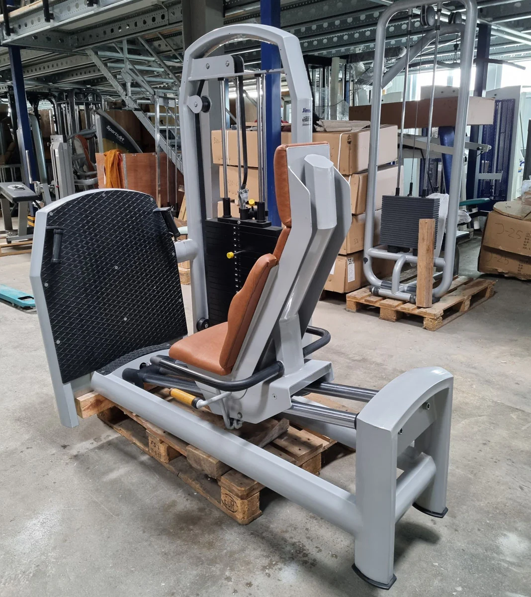 Jimsa Beinpresse sitzend, Leg Press, 220kg, Rahmenfarbe Silber, Polsterfarbe Braun, gebraucht - überholter Zustand - Image 3
