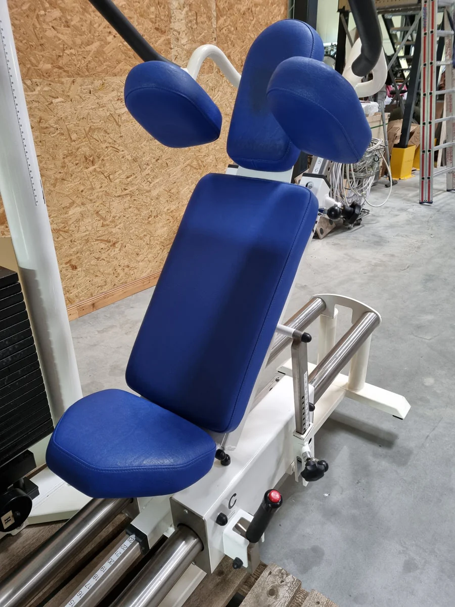 Kaphingst Funktionsstemme, verstellbare Beinpresse, mit Kippkreisel, MPG, Rahmenfarbe Weiß, Polsterfarbe Blau, gebraucht - überholter Zustand - Image 3