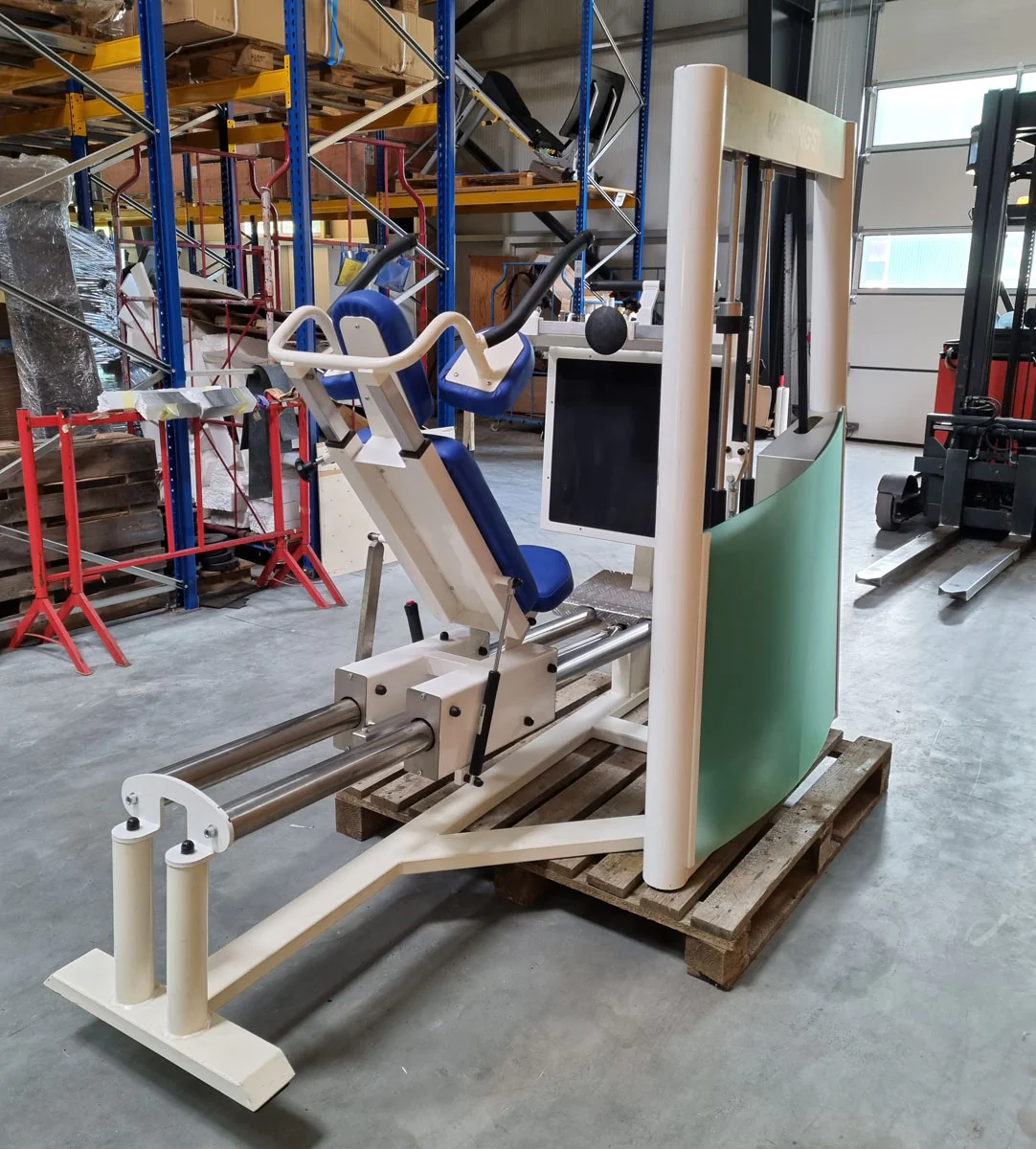 Kaphingst Funktionsstemme, verstellbare Beinpresse, mit Kippkreisel, MPG, Rahmenfarbe Weiß, Polsterfarbe Blau, gebraucht - überholter Zustand - Image 7