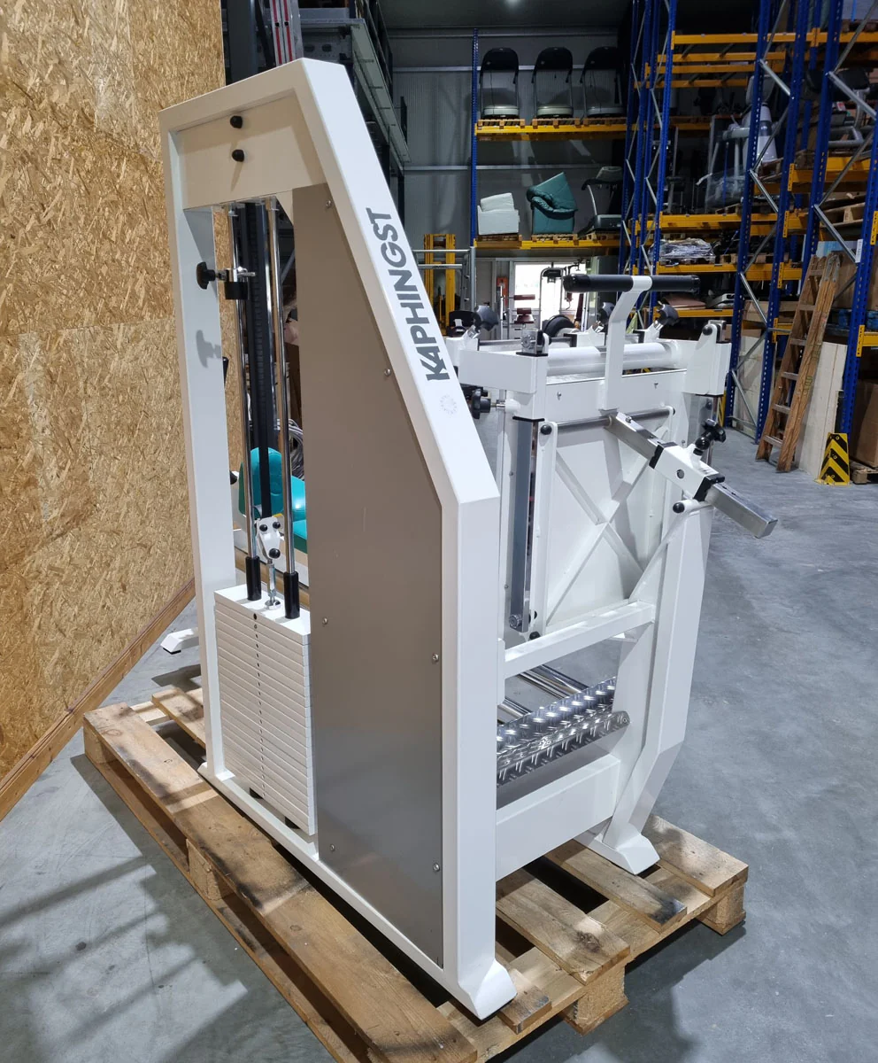 Kaphingst Funktionsstemme, verstellbare Beinpresse, mit Kippkreisel, MPG, Rahmenfarbe Weiß, Polsterfarbe Türkis, gebraucht - überholter Zustand - Image 4