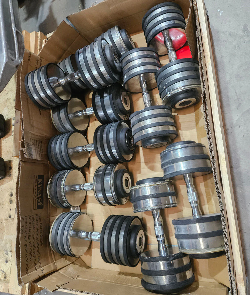 Kurzhantelsatz aus Guss bzw Chrom von 40 bis 50kg in 2,5kg Stufen ( 5 Paare ) Oldschool, gebraucht - mit Gebrauchsspuren - Image 11