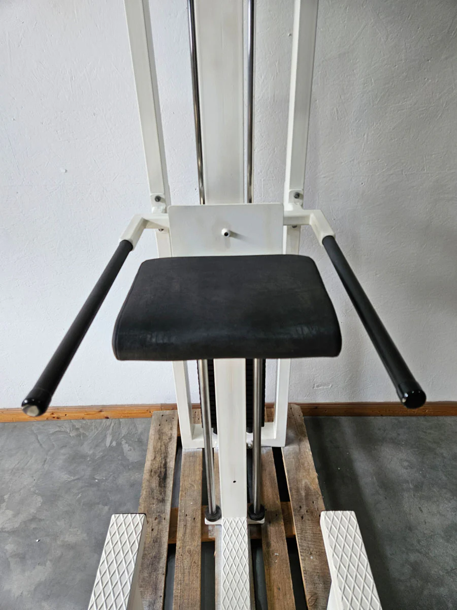 L+K Dip-Klimmzugmaschine mit Gewichtsunterstützung, Dip-Chin, Oldschool, Rahmen Weiß, gebraucht mit Gebrauchsspuren - Image 5