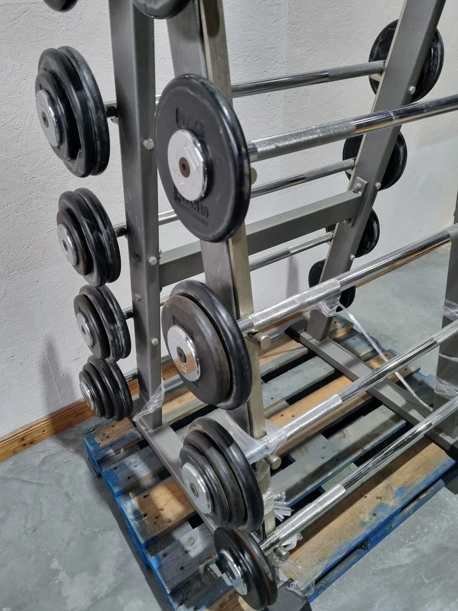 Langhantel Kompakt Set 12,5kg bis 35kg in 2,5kg Schritten, 10 Stück gesamt, ähnlich SZ Langhanteln, inkl. Ständer von Gymleco, Ständerfarbe Silber, gebraucht - Image 5