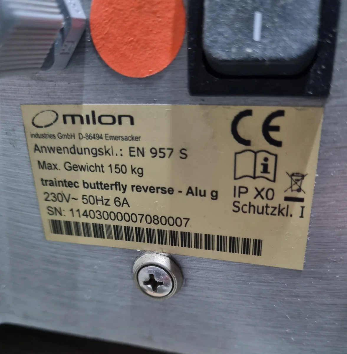 Milon Butterfly Reverse, Einzelgerät, Aluminium Verkleidung, Polsterfarbe Orange, gebraucht - überholter Zustand - Image 6