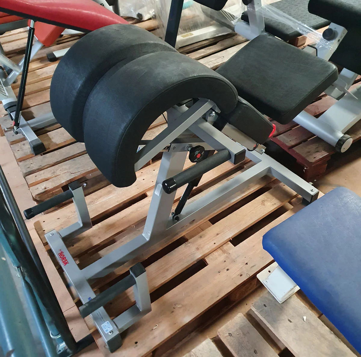Norsk/ Sanimed Rückenstreckerbank, 45 Grad, Hyperextension, verstellbar, Rahmenfarbe Grau/Silber, Polsterfarbe Schwarz, gebraucht - überholter Zustand - Image 2