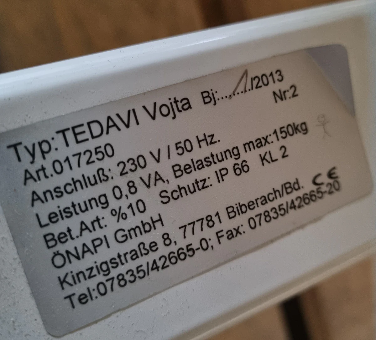Önapi Tedavi Vojta MD Therapieliege Massageliege, extra breit, elektrisch höhenverstellbar, Medizinprodukt Behandlungsliege, Rahmenfarbe Weiß, Polsterfarbe Blau, gebraucht - Image 8