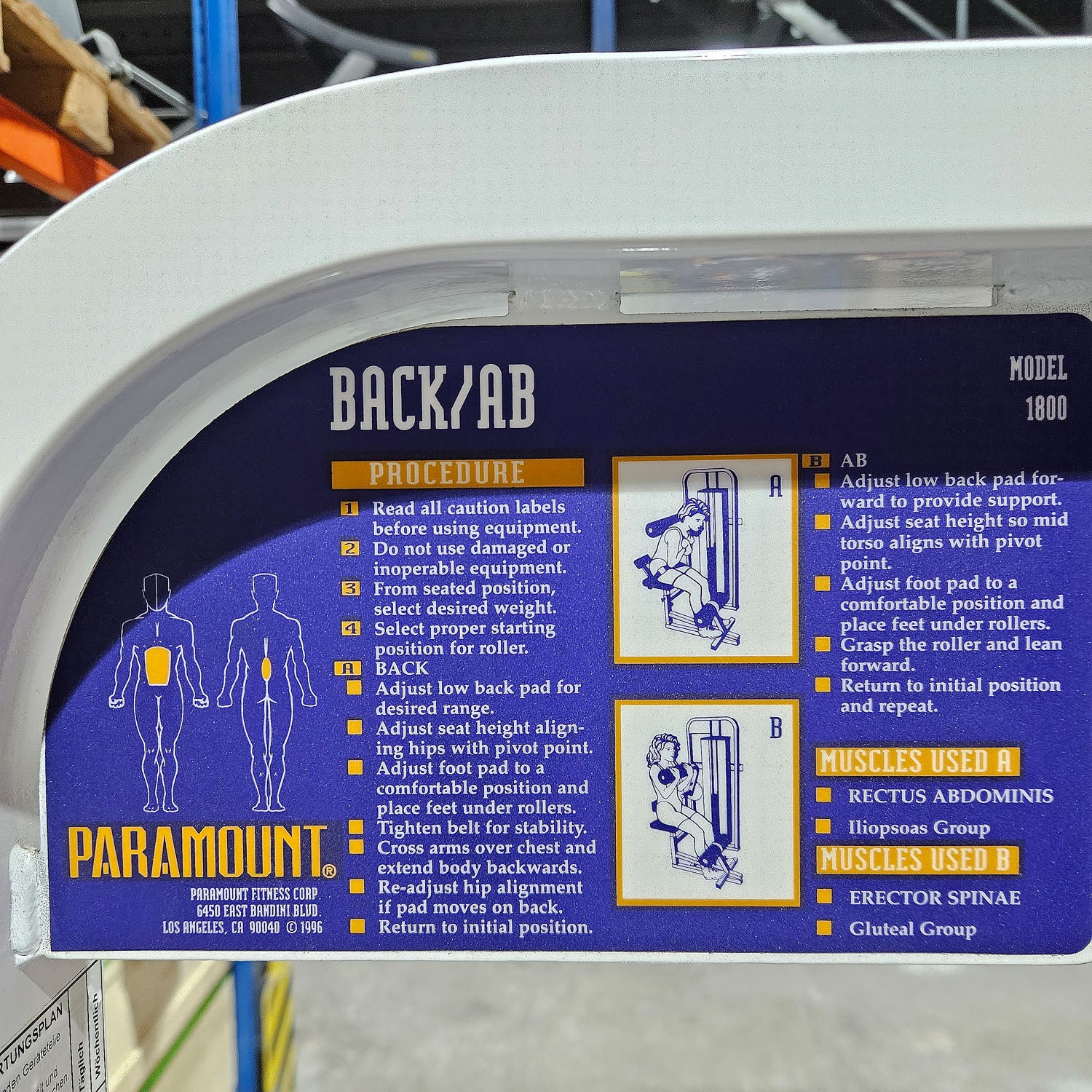 Paramount Back-Ab Model 1800 - Bauchmaschine und Rückenstrecker 2 in 1 Kombimaschine, Lower back and Abdominal, Made in USA, Farbe Weiß, gebraucht - geprüfter Zustand - Image 15