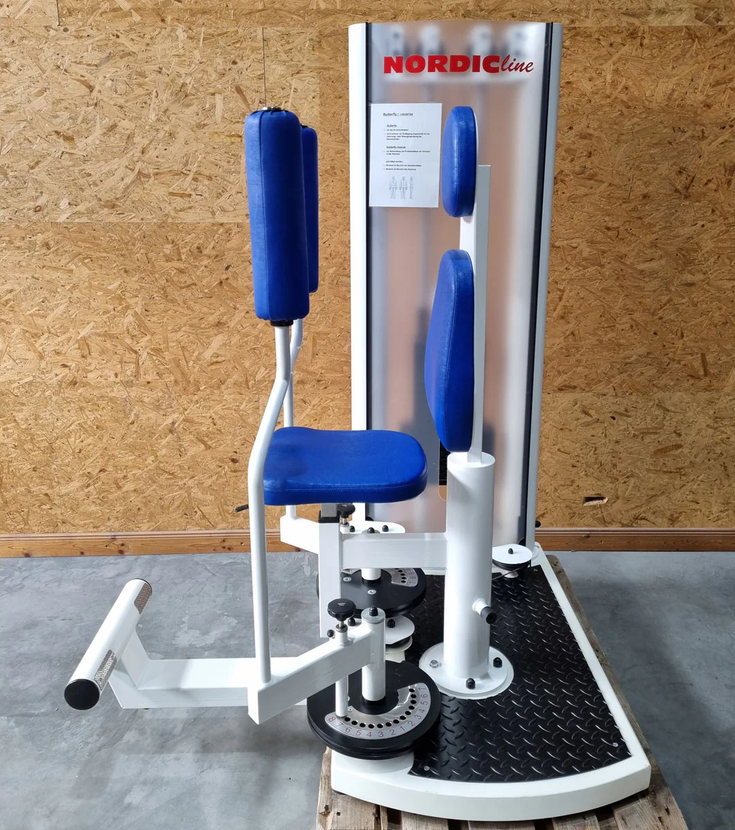 Pego Sport NordicLine Butterfly und Butterfly Reverse - 2 in 1 Kombimaschine, Butterfly - Press Back Kombi, Fly and Rear Delt, Rahmenfarbe Weiß, Polsterfarbe Blau, gebraucht - überholter Zustand - Image 3