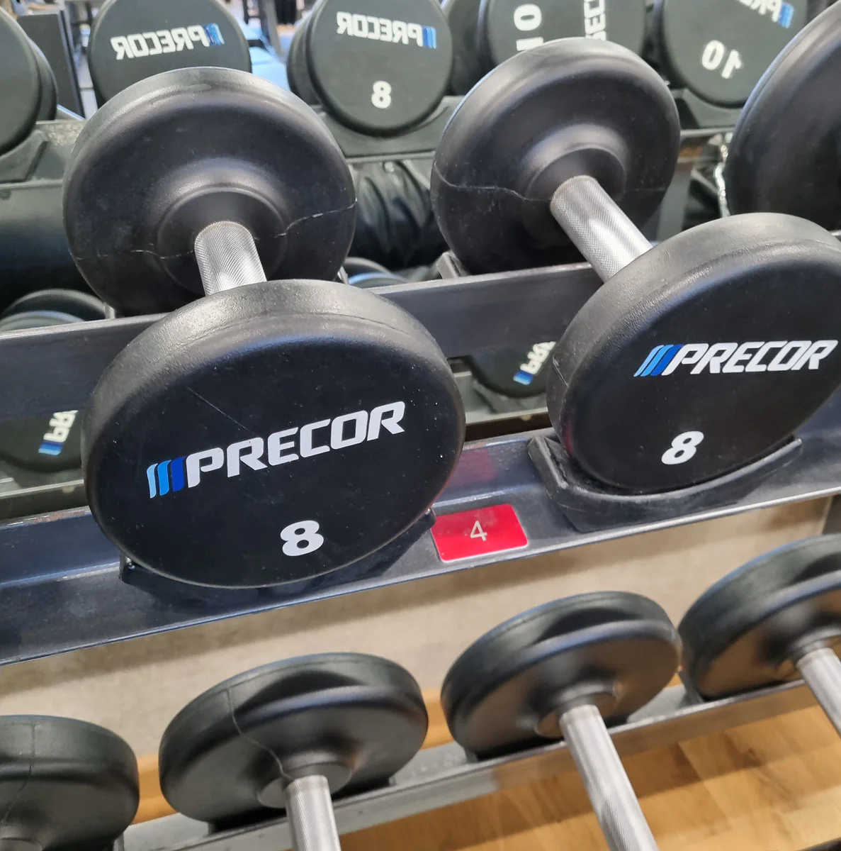 Precor Kurzhantel Satz aus PU Polyurethan Gummiert, 2 bis 30kg, verschiedene Stufen, erst 3 Jahre alt, Schwarz, gebraucht - guter Zustand - Image 4