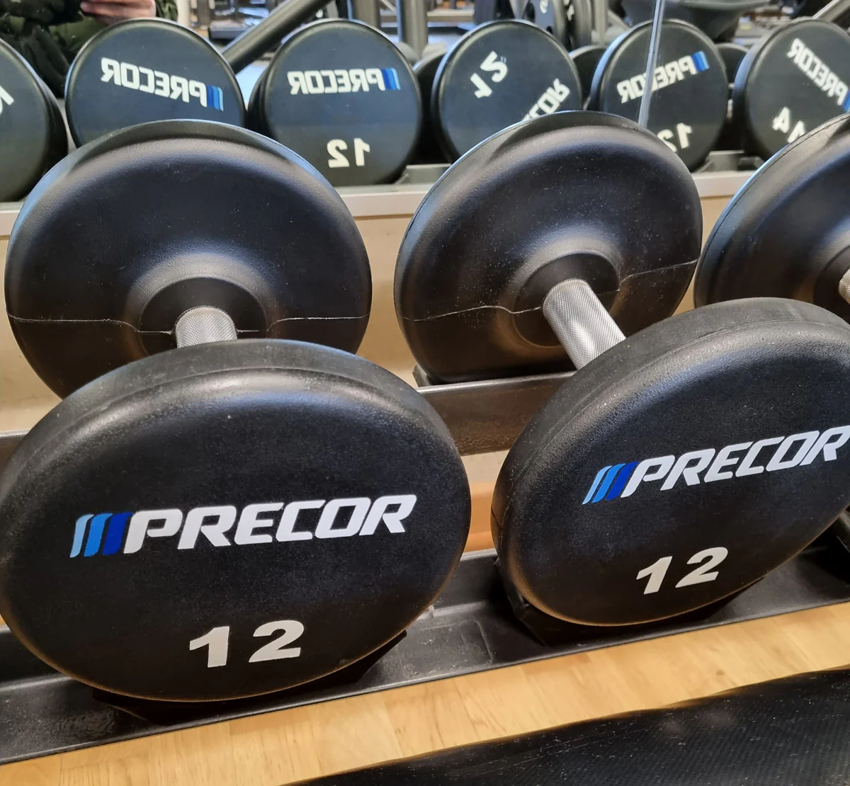 Precor Kurzhantel Satz aus PU Polyurethan Gummiert, 2 bis 30kg, verschiedene Stufen, erst 3 Jahre alt, Schwarz, gebraucht - guter Zustand - Image 6