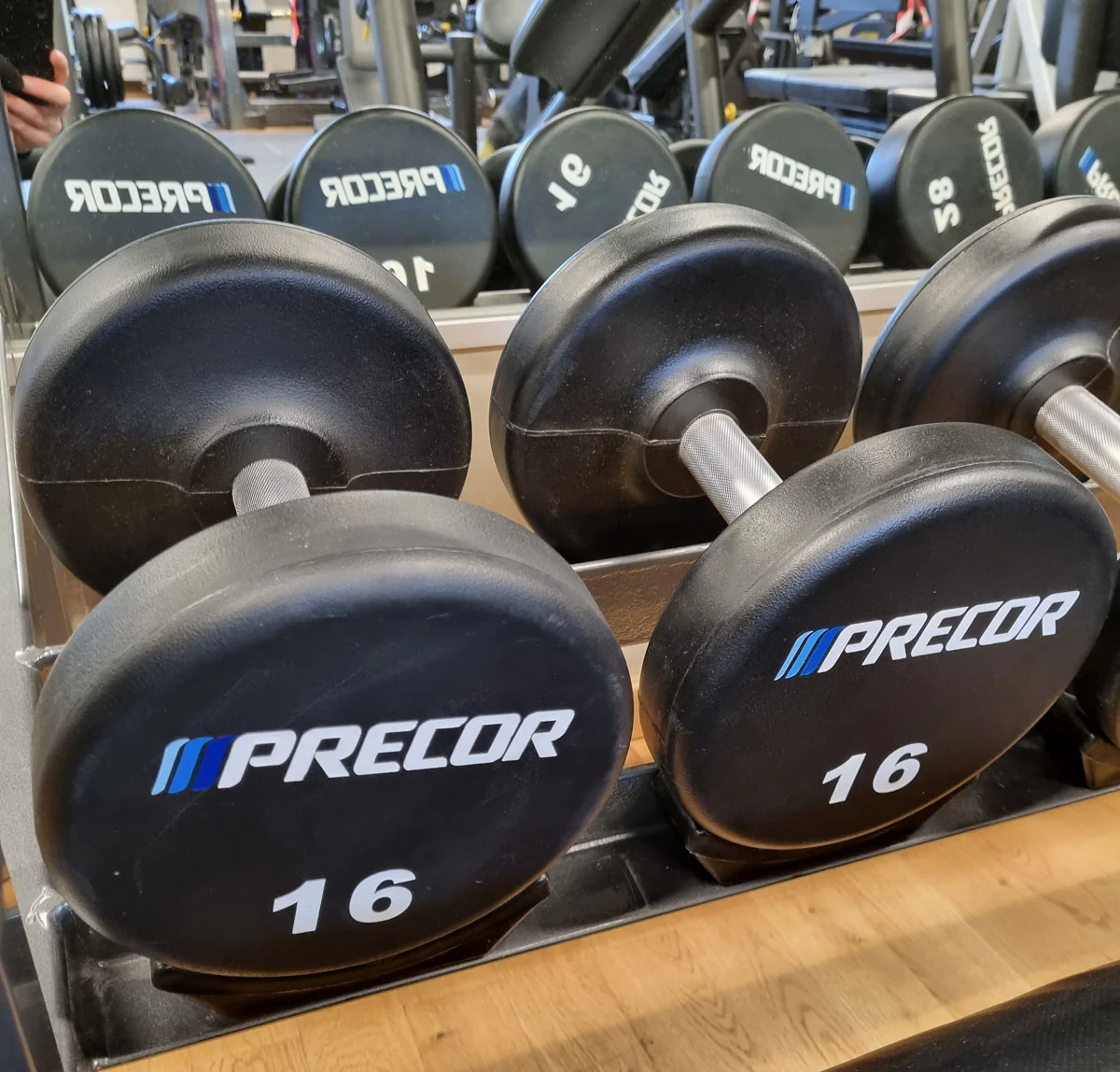 Precor Kurzhantel Satz aus PU Polyurethan Gummiert, 2 bis 30kg, verschiedene Stufen, erst 3 Jahre alt, Schwarz, gebraucht - guter Zustand - Image 8