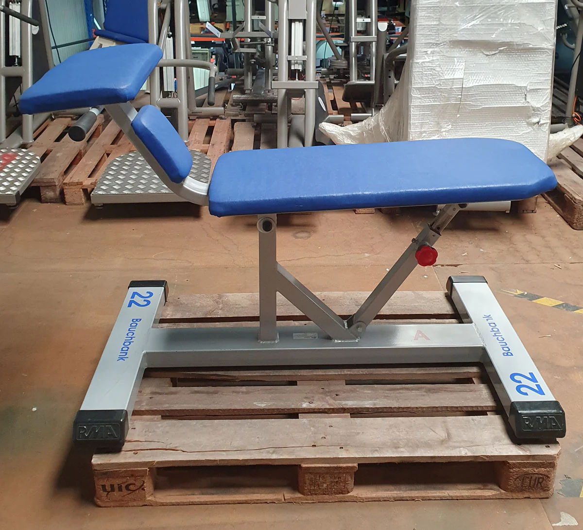 RMA Vorderer Rumpfheber, verstellbare Bauchbank, Abdominal Crunch Bench, Rahmenfarbe Silber-Grau, Polsterfarbe Blau, gebraucht - überholter Zustand - Image 3