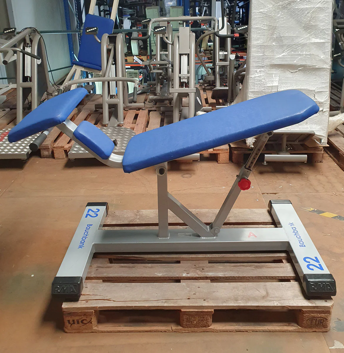 RMA Vorderer Rumpfheber, verstellbare Bauchbank, Abdominal Crunch Bench, Rahmenfarbe Silber-Grau, Polsterfarbe Blau, gebraucht - überholter Zustand - Image 4