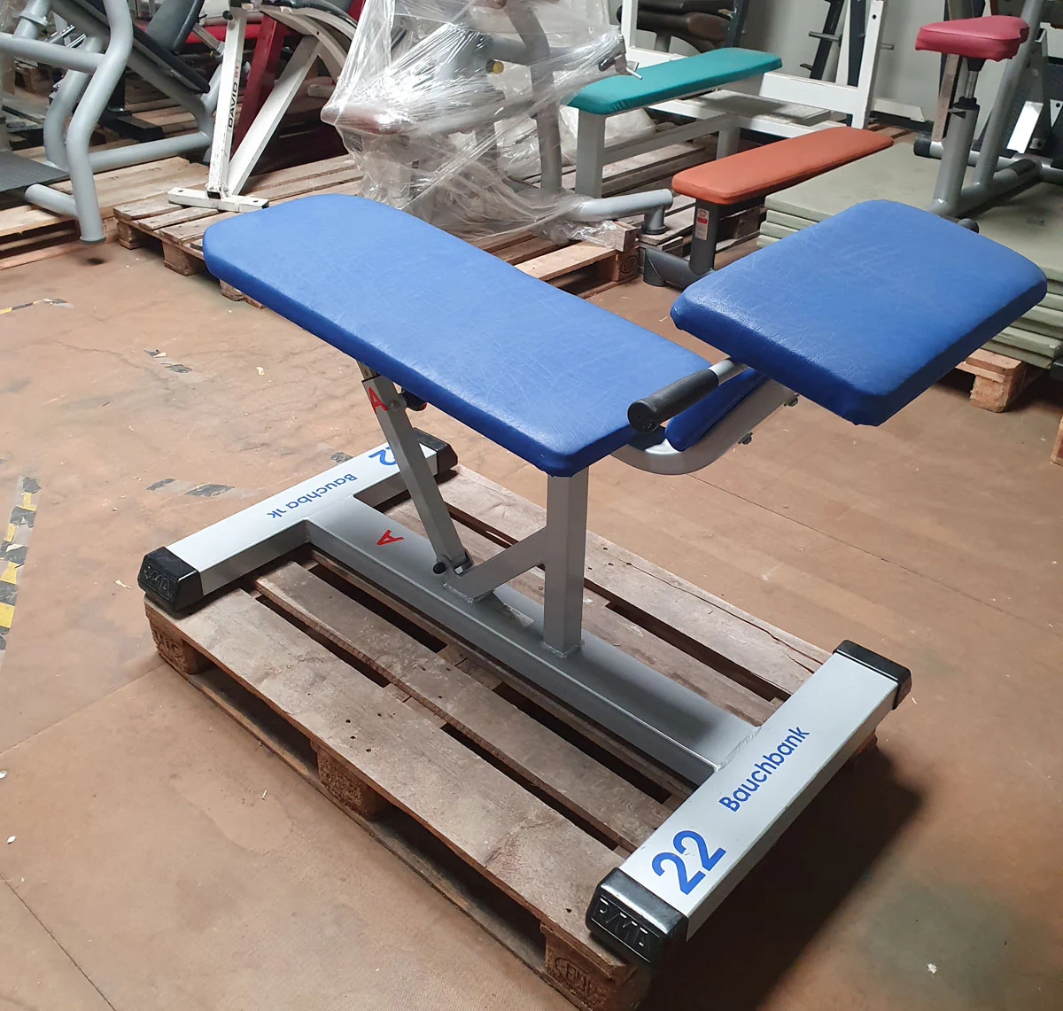 RMA Vorderer Rumpfheber, verstellbare Bauchbank, Abdominal Crunch Bench, Rahmenfarbe Silber-Grau, Polsterfarbe Blau, gebraucht - überholter Zustand - Image 6