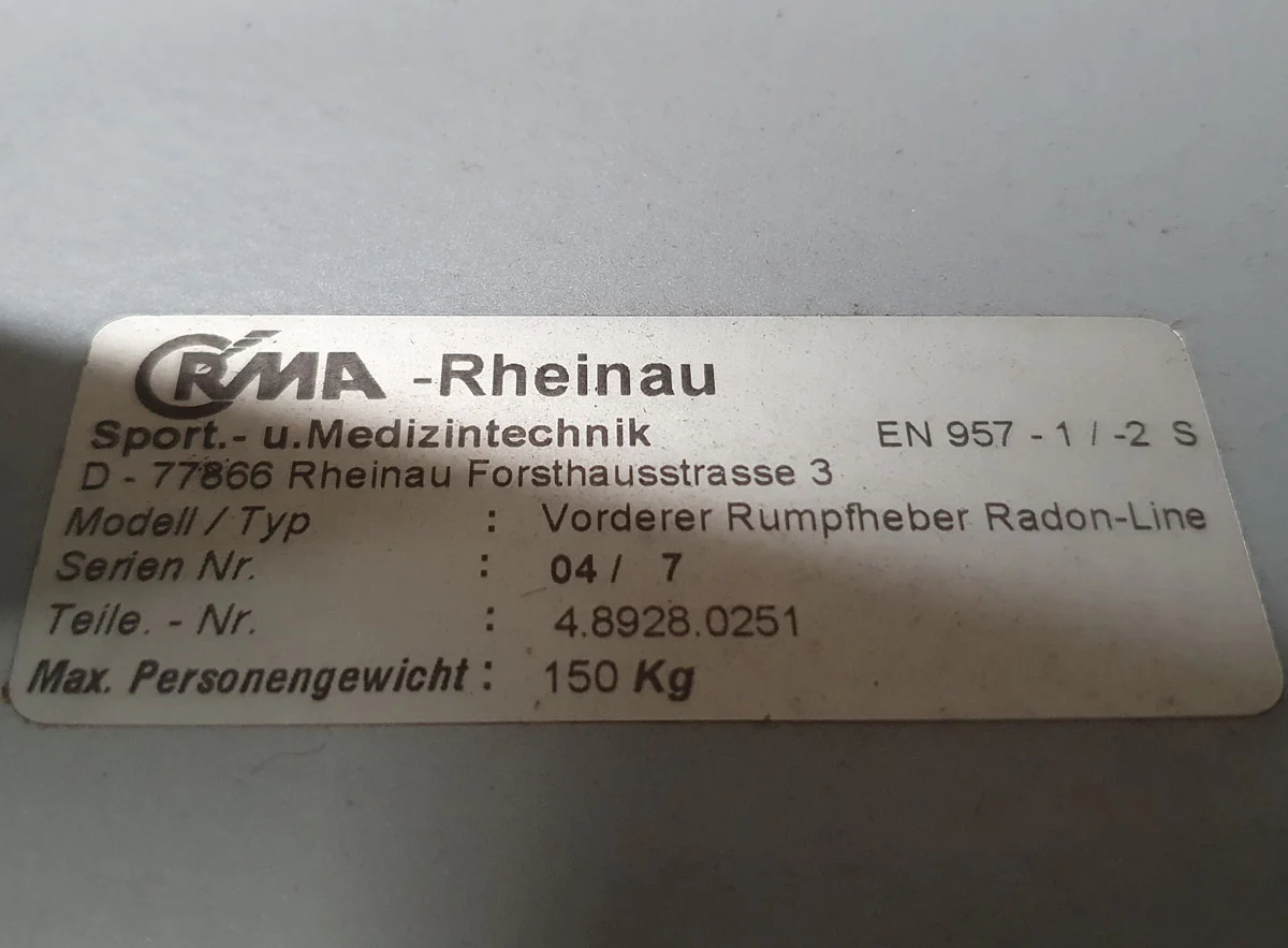 RMA Vorderer Rumpfheber, verstellbare Bauchbank, Abdominal Crunch Bench, Rahmenfarbe Silber-Grau, Polsterfarbe Blau, gebraucht - überholter Zustand - Image 8