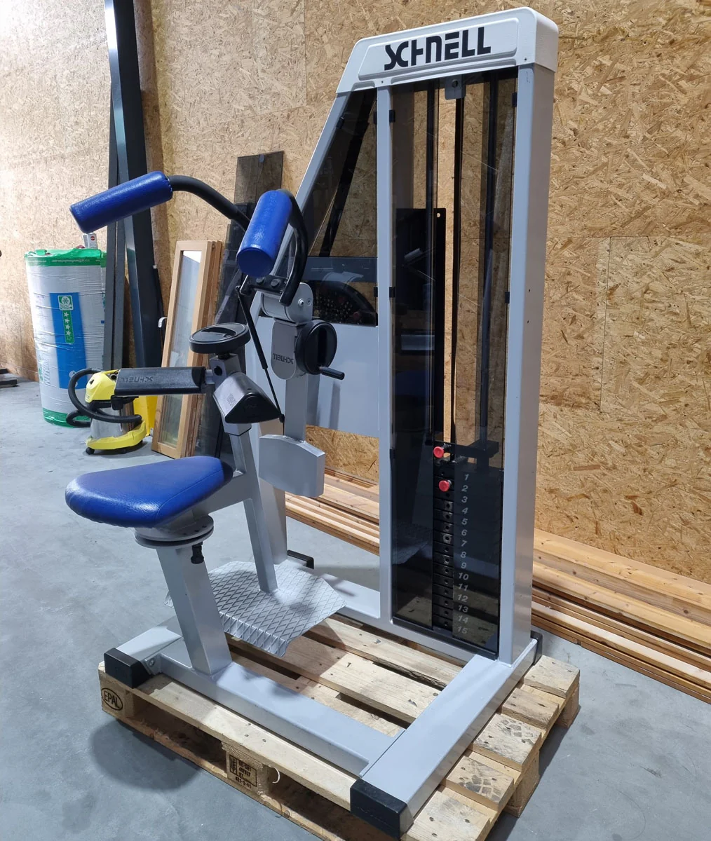 Schnell Seitneige-Maschine, Lateral Flexion, Lat Flex, Rahmenfarbe Silber, Polsterfarbe Blau, gebraucht - überholter Zustand - Image 2