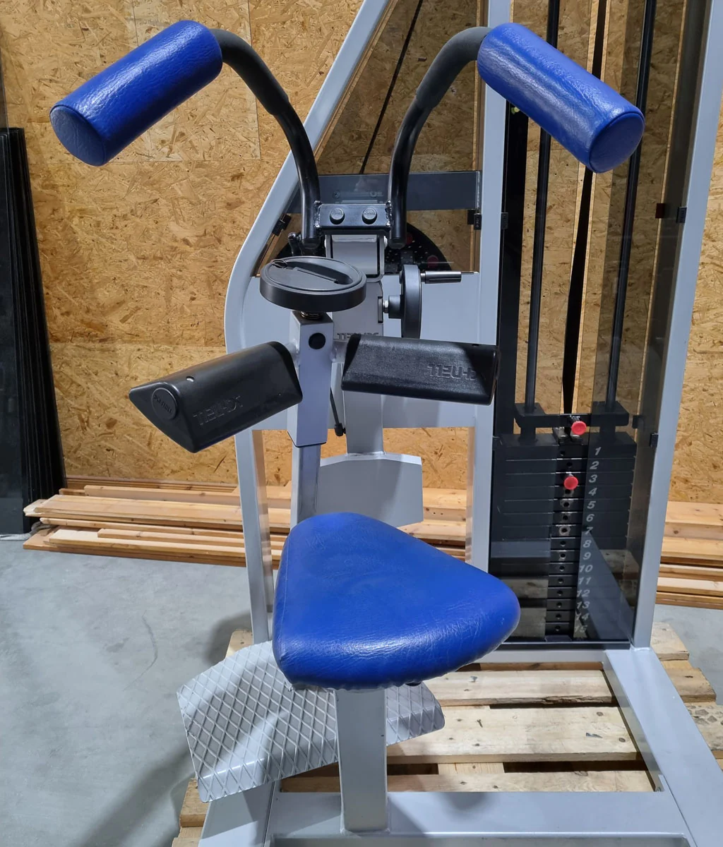Schnell Seitneige-Maschine, Lateral Flexion, Lat Flex, Rahmenfarbe Silber, Polsterfarbe Blau, gebraucht - überholter Zustand - Image 4