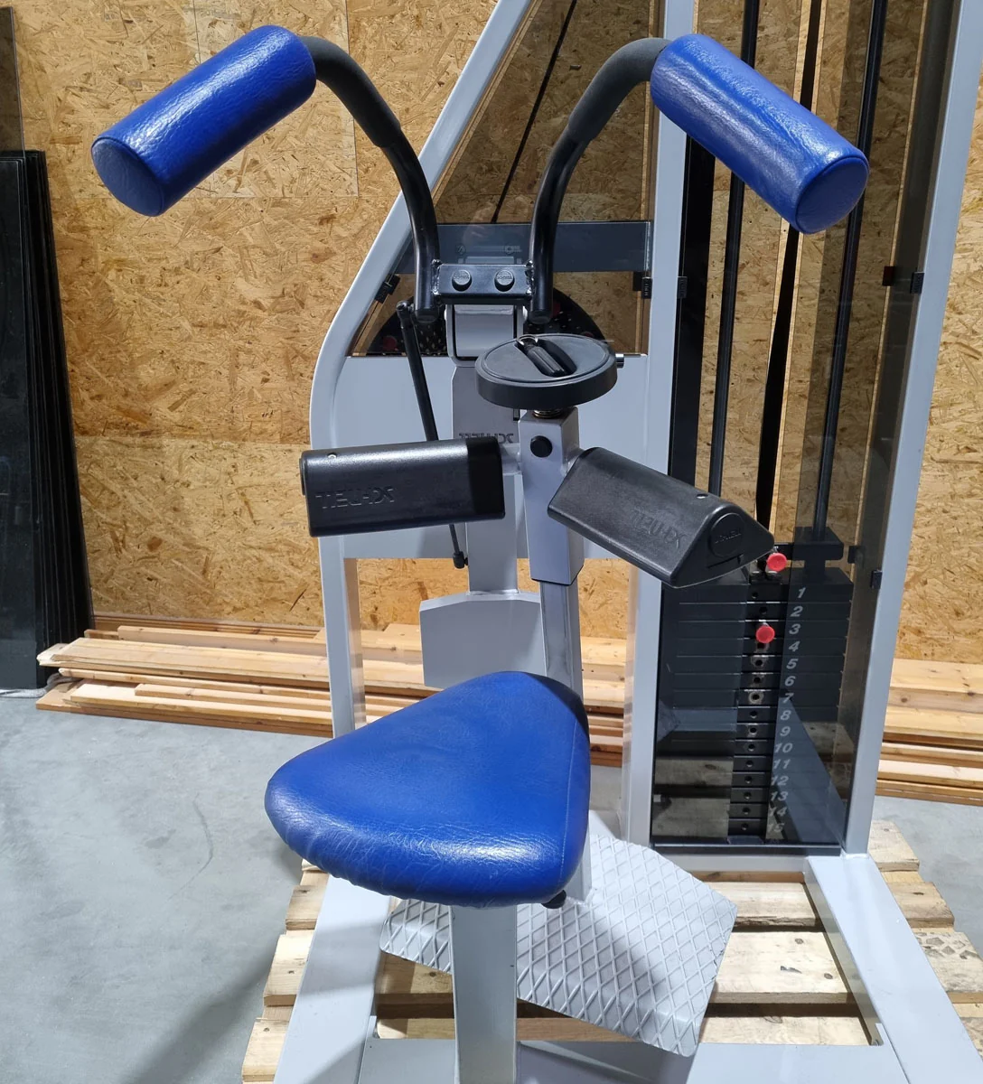 Schnell Seitneige-Maschine, Lateral Flexion, Lat Flex, Rahmenfarbe Silber, Polsterfarbe Blau, gebraucht - überholter Zustand - Image 5