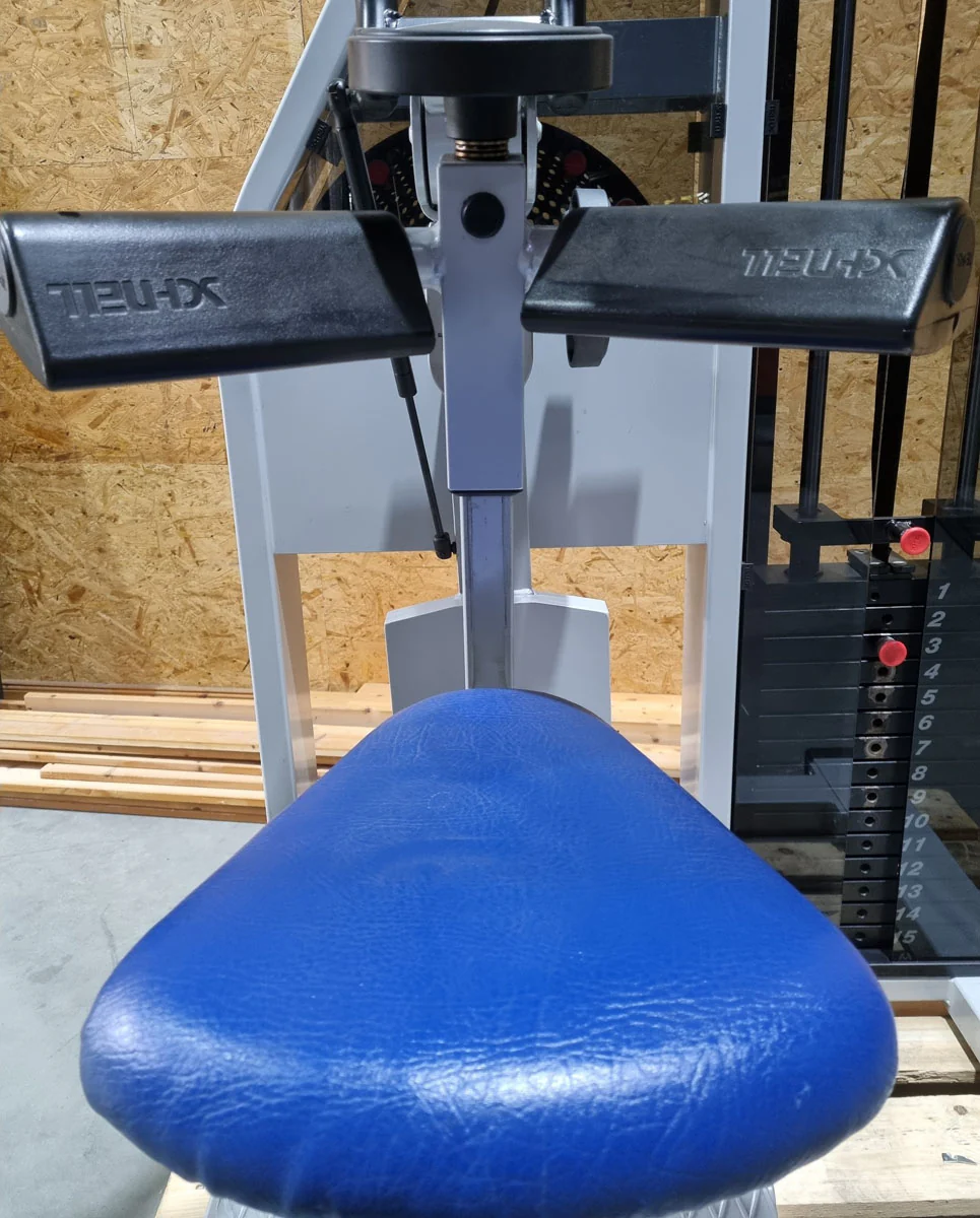 Schnell Seitneige-Maschine, Lateral Flexion, Lat Flex, Rahmenfarbe Silber, Polsterfarbe Blau, gebraucht - überholter Zustand - Image 6