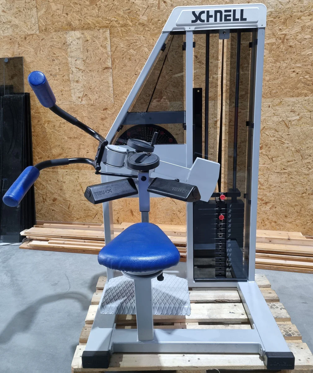 Schnell Seitneige-Maschine, Lateral Flexion, Lat Flex, Rahmenfarbe Silber, Polsterfarbe Blau, gebraucht - überholter Zustand - Image 9