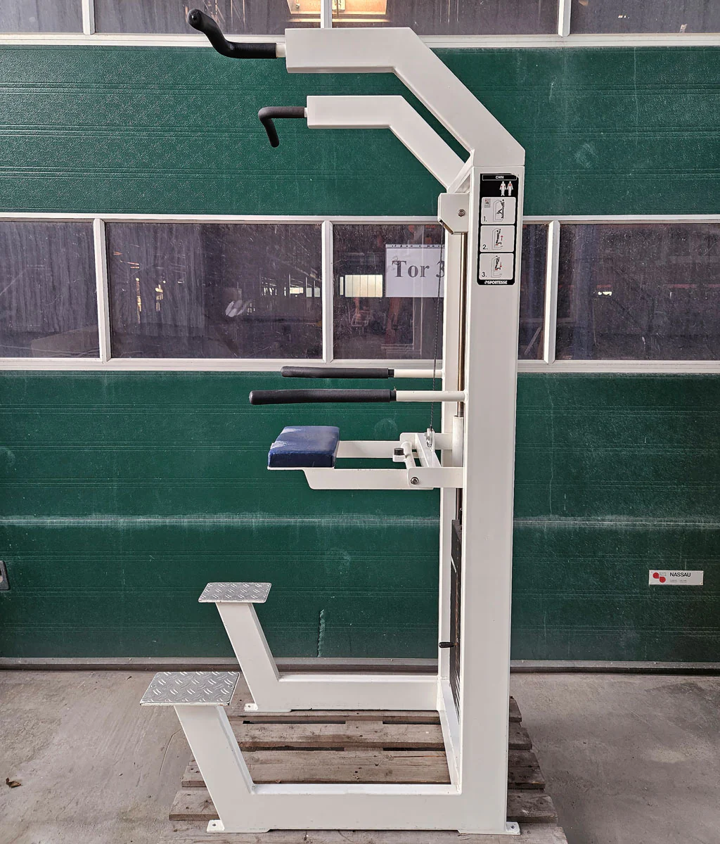 Sportesse DipChin, Dip-Klimmzugmaschine mit Gewichtsunterstützung, Rahmen Weiß, Polster NEU in Wunschfarbe, gebraucht - Image 2