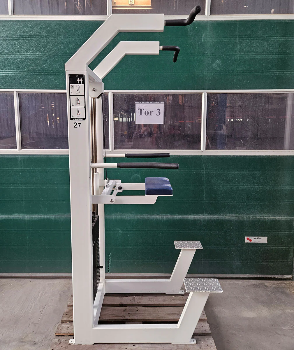 Sportesse DipChin, Dip-Klimmzugmaschine mit Gewichtsunterstützung, Rahmen Weiß, Polster NEU in Wunschfarbe, gebraucht - Image 4