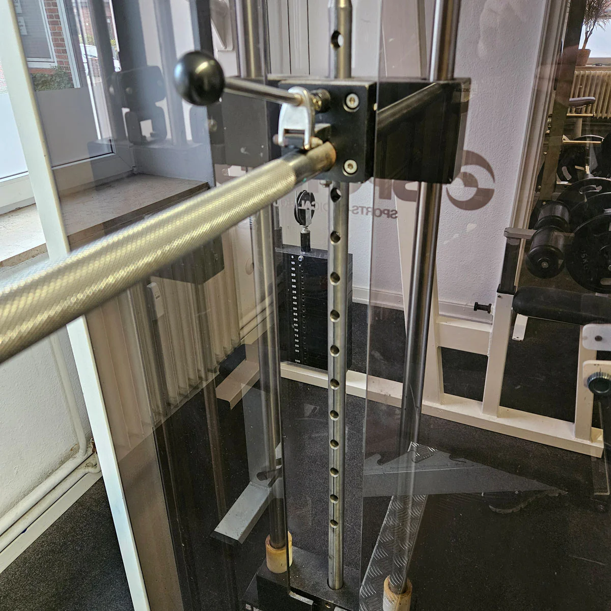 Sportesse Multipresse mit Steckgewichten, Oldschool Bodybuilding Kraftgerät - Rahmenfarbe Weiß, gebraucht und geprüft mit Gebrauchsspuren - Image 5
