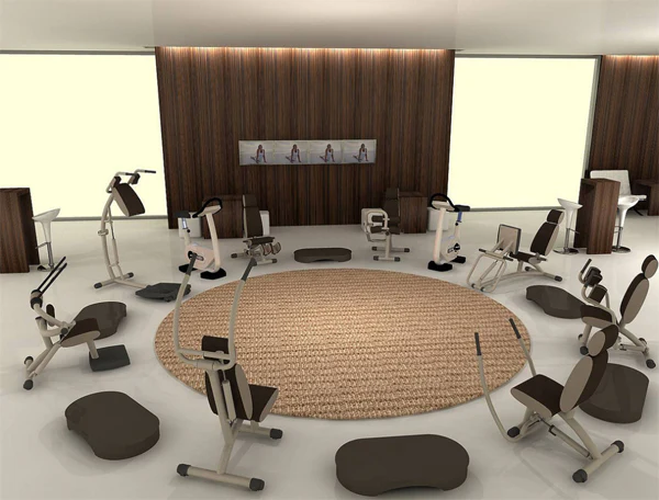 TechnoGym Easy Line Zirkel, 8 Geräte, Gestelle silbergrau, Polster braun, gebraucht - Image 5