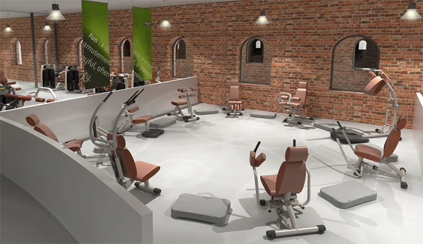 TechnoGym Easy Line Zirkel, 8 Geräte, Gestelle silbergrau, Polster braun, gebraucht - Image 6