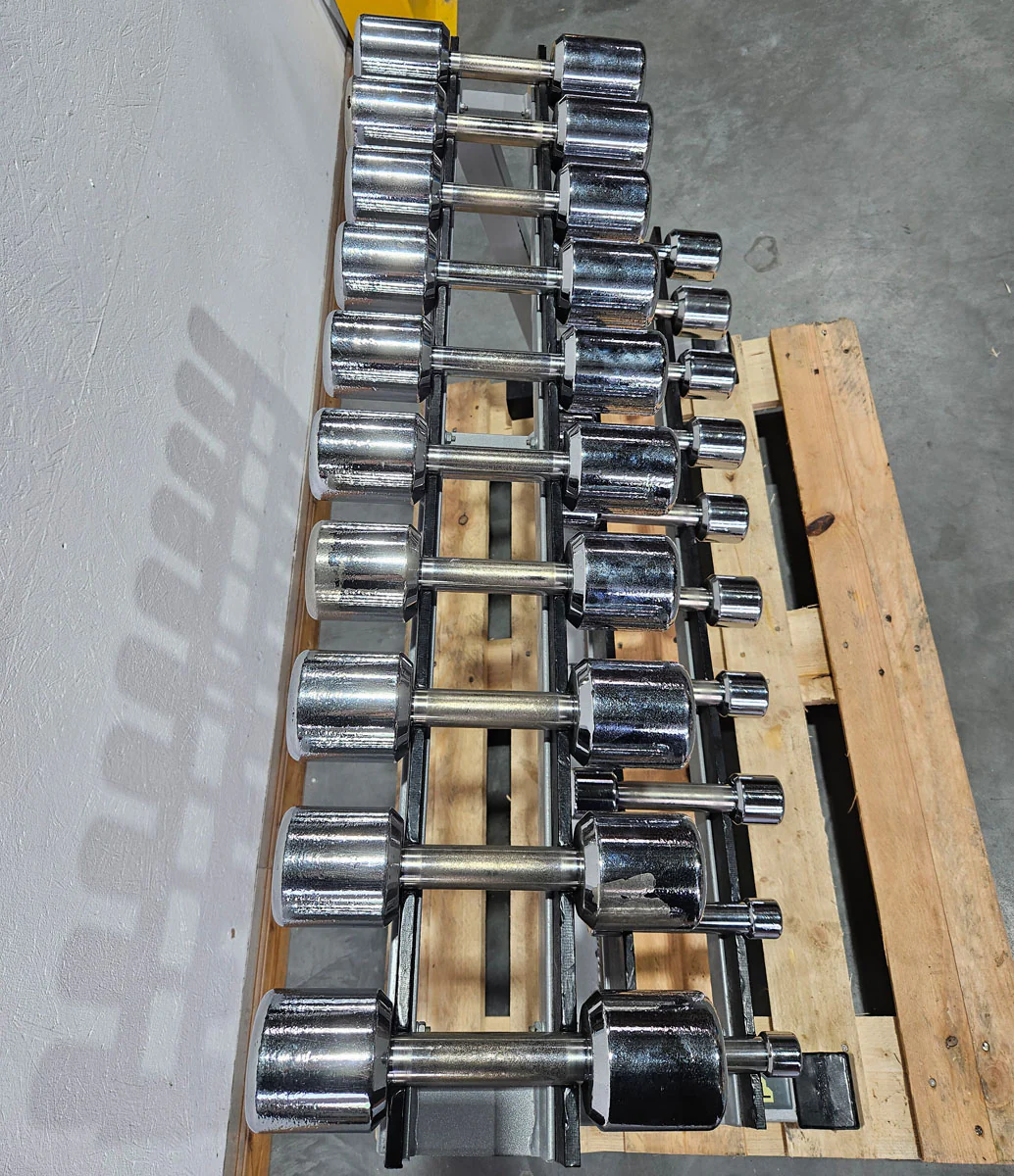 Technogym Chrom Hantelsatz Paare 1-10kg, 10 Paare inkl. Ständer, Rahmenfarbe Silber, gebraucht mit Gebrauchsspuren - Image 3